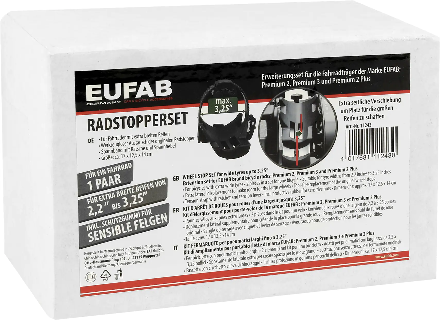 EUFAB Radstopper für breite Reifen 3,25 Zoll 2x