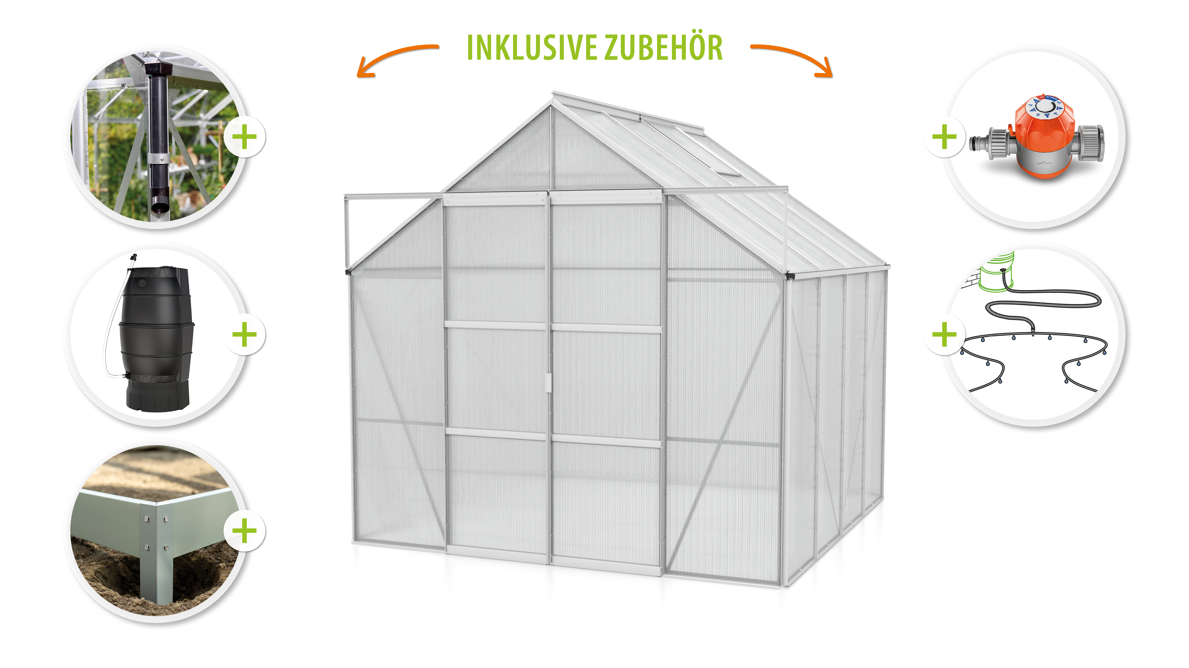 Vitavia Gewächshaus-Set Uranus 6700 HKP 6 mm alu 254 x 254 cm 