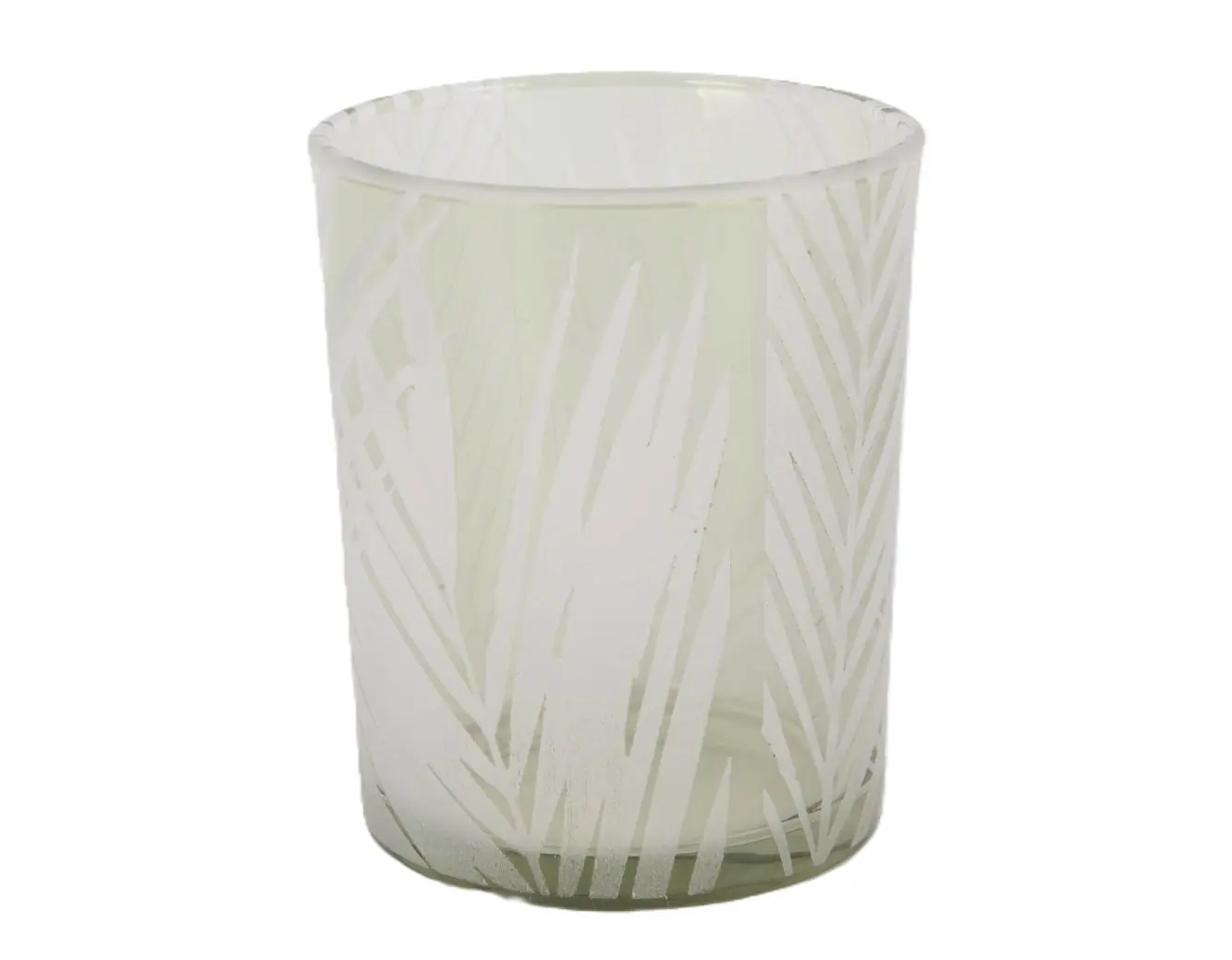 TrendLine Windlicht Blätter Glas Ø 10 x 12,5 cm grün/weiß