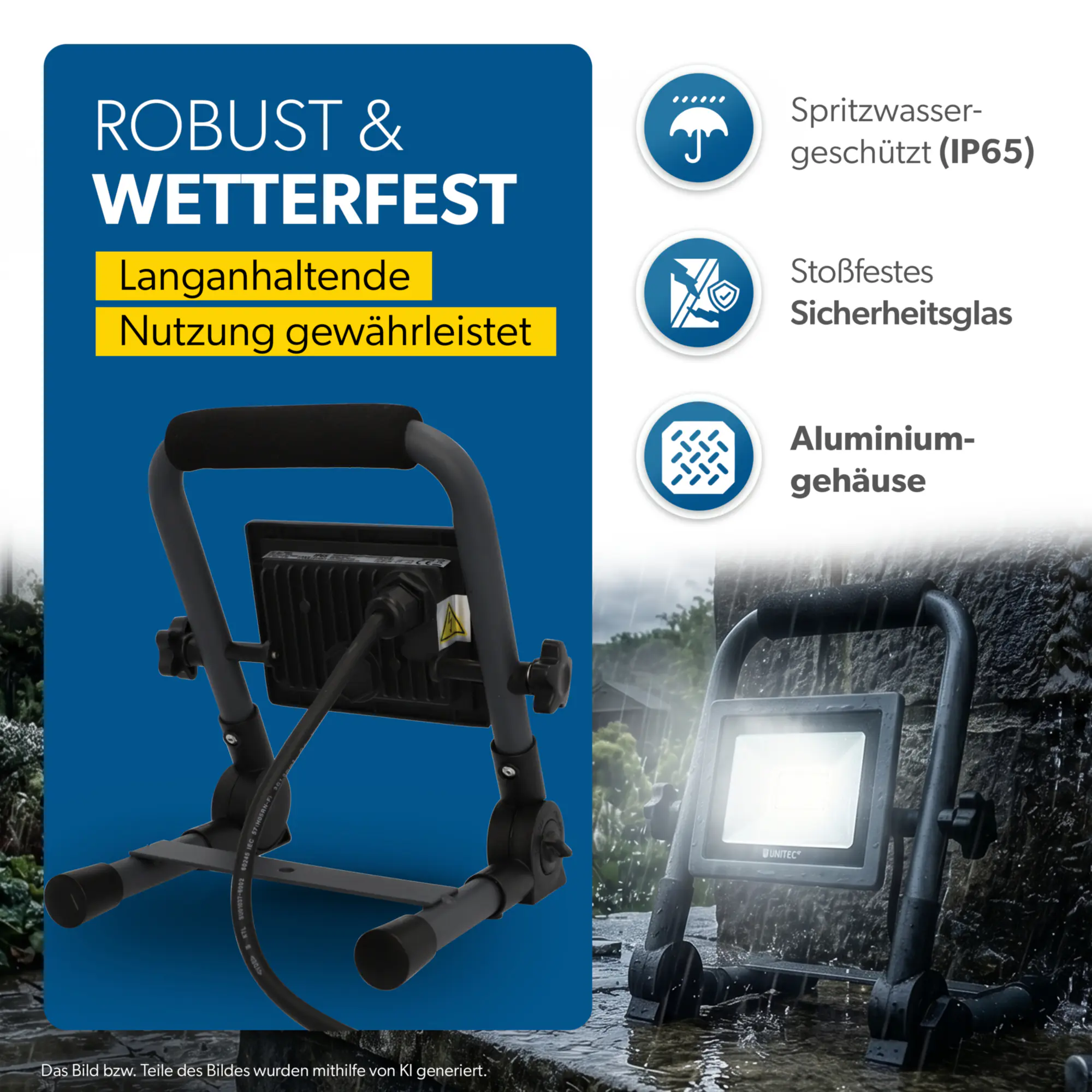UniTec LED Baustrahler anthrazit tragbar 14 W 1700 lm