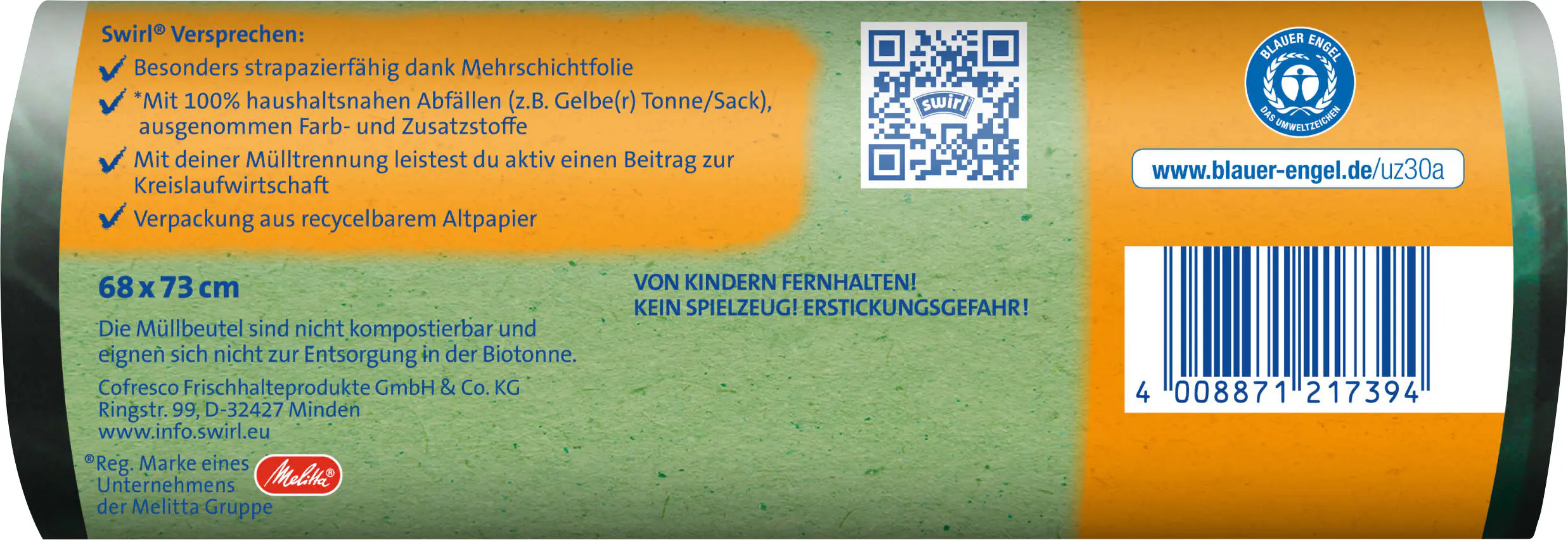 Swirl Öko Müllbeutel mit Tragegriff 60 L 8 Stück