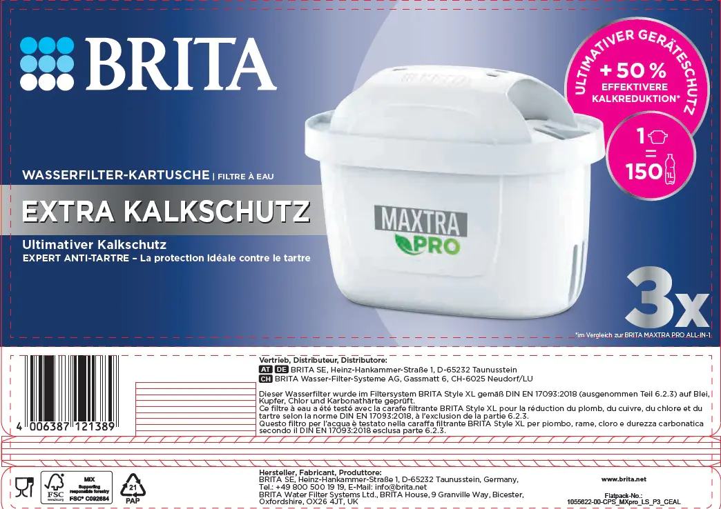 Brita Wasserfilterkartusche MAXTRA PRO EXTRA KALKSCHUTZ, 3er-Pack