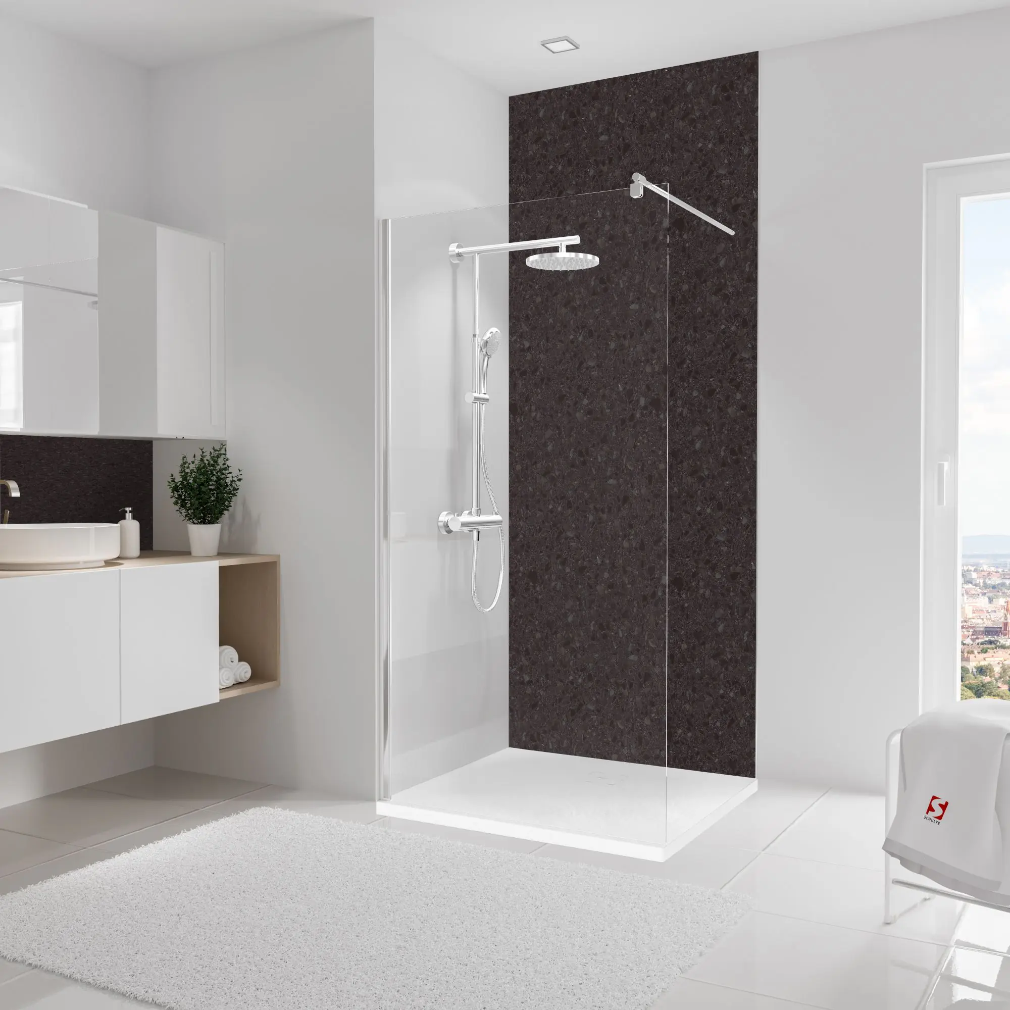 Schulte Duschrückwand DecoDesign Softtouch 100 x 255 cm Terrazzo anthrazit Schulte Duschrückwand DecoDesign Softtouch 100 x 255 cm Terrazzo anthrazit