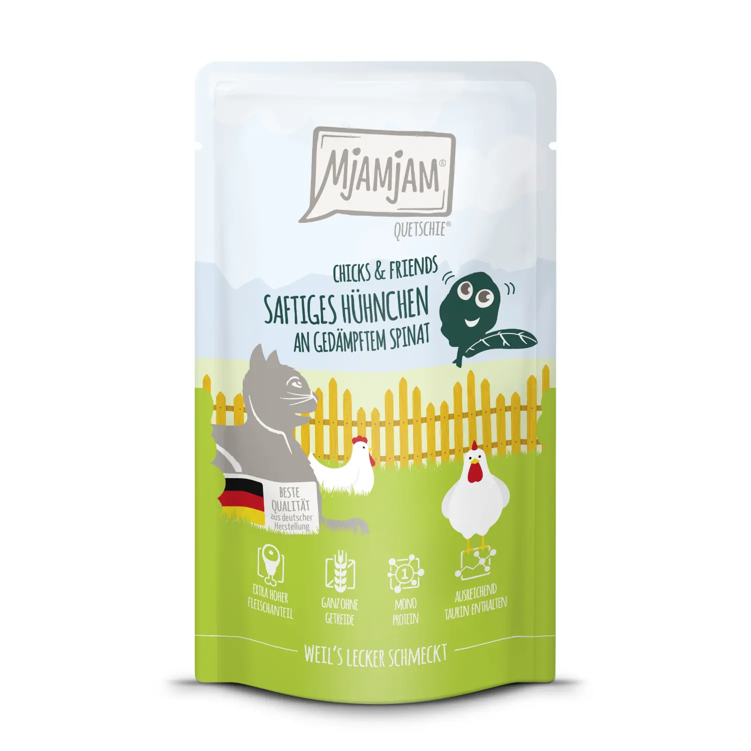 MjAMjAM Katzennassfutter Adult getreidefrei 125 g Huhn & Spinat