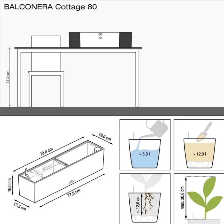 Lechuza Balkonkasten Balconera Cottage 80 lichtgrau