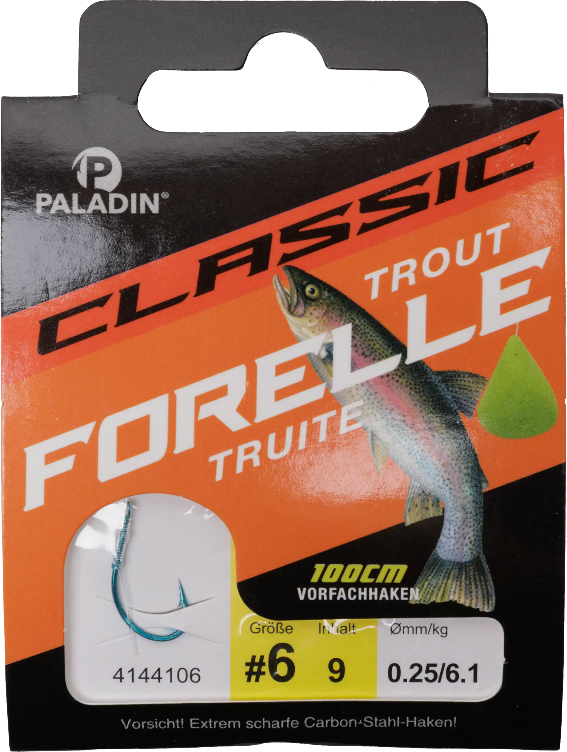 Paladin Forellenhaken gebunden Größe 6 100 cm 9 Stück blau