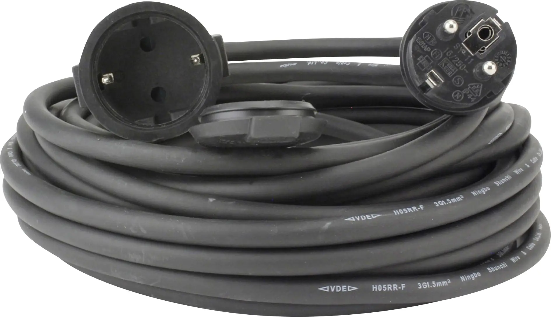 Verlängerungskabel Außen 10 Meter H05RR-F3G1,5, schwarz