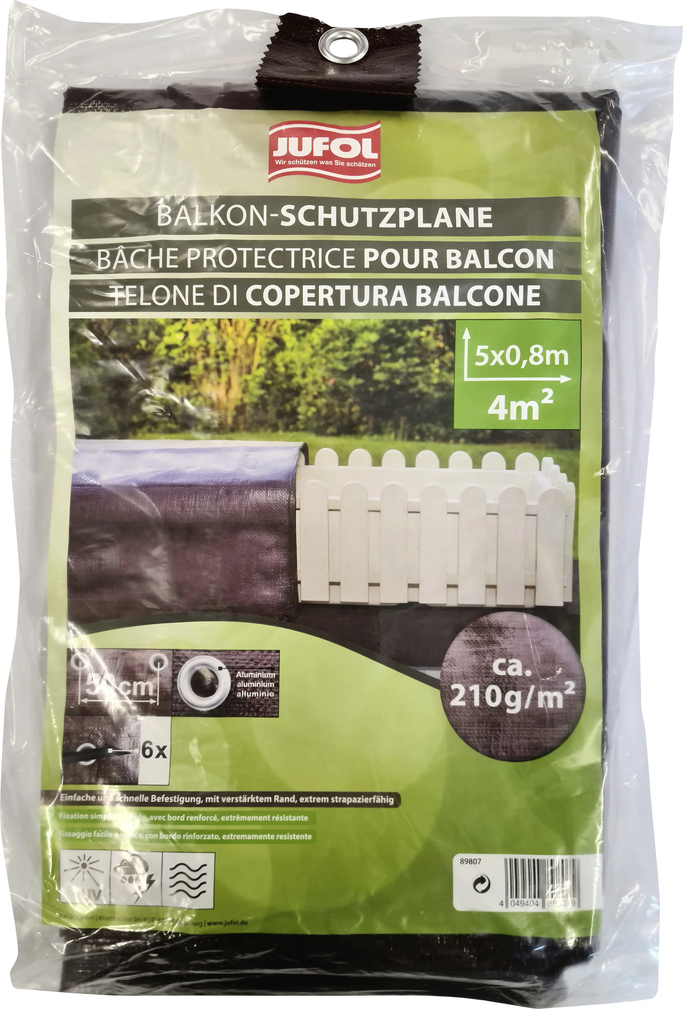 Jufol Abdeckplane 0,8 x 5 m = 4 m² - 210 g/m² braun