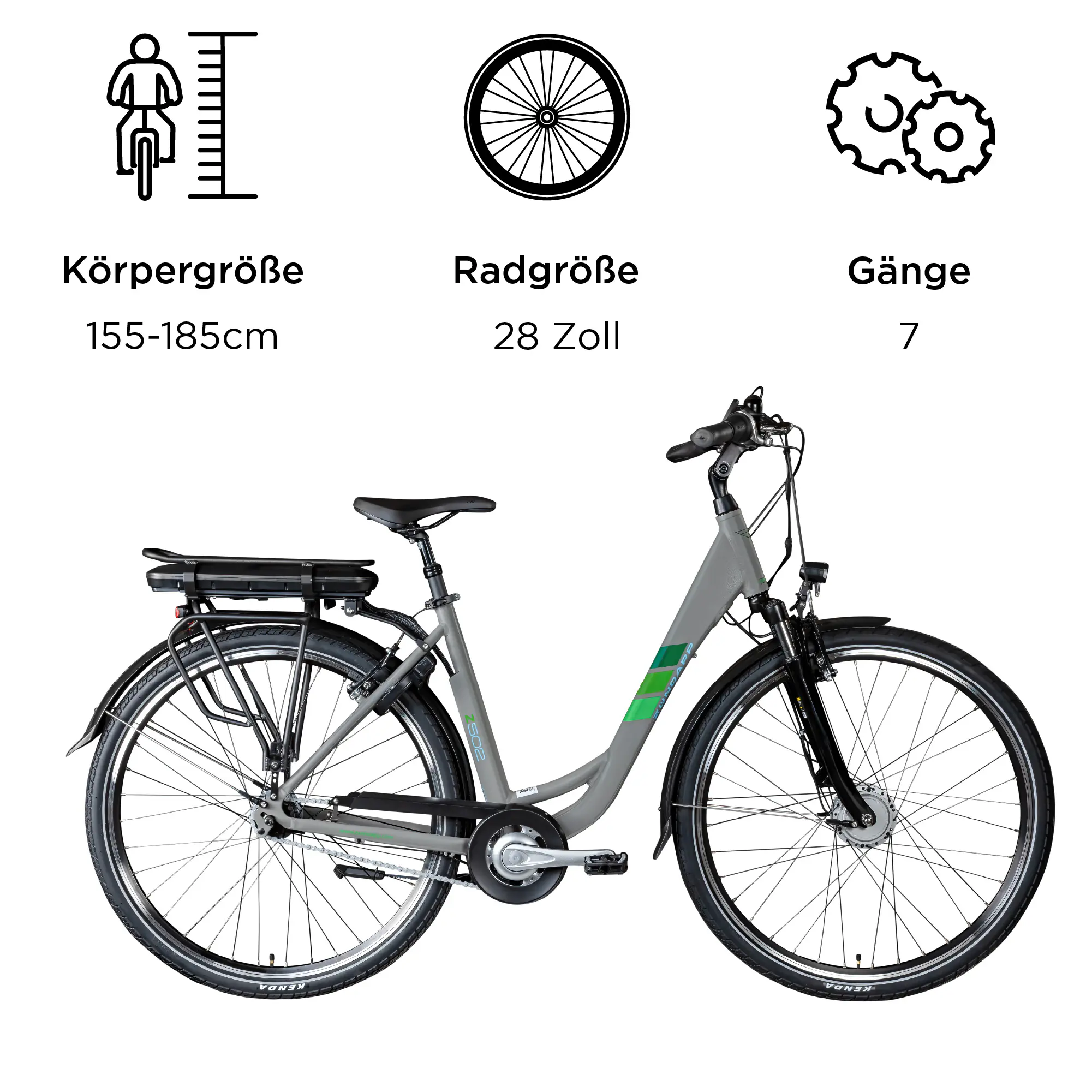 Zündapp E-Bike Z502 City 28 Zoll 7-Gang 522 Wh grau grün