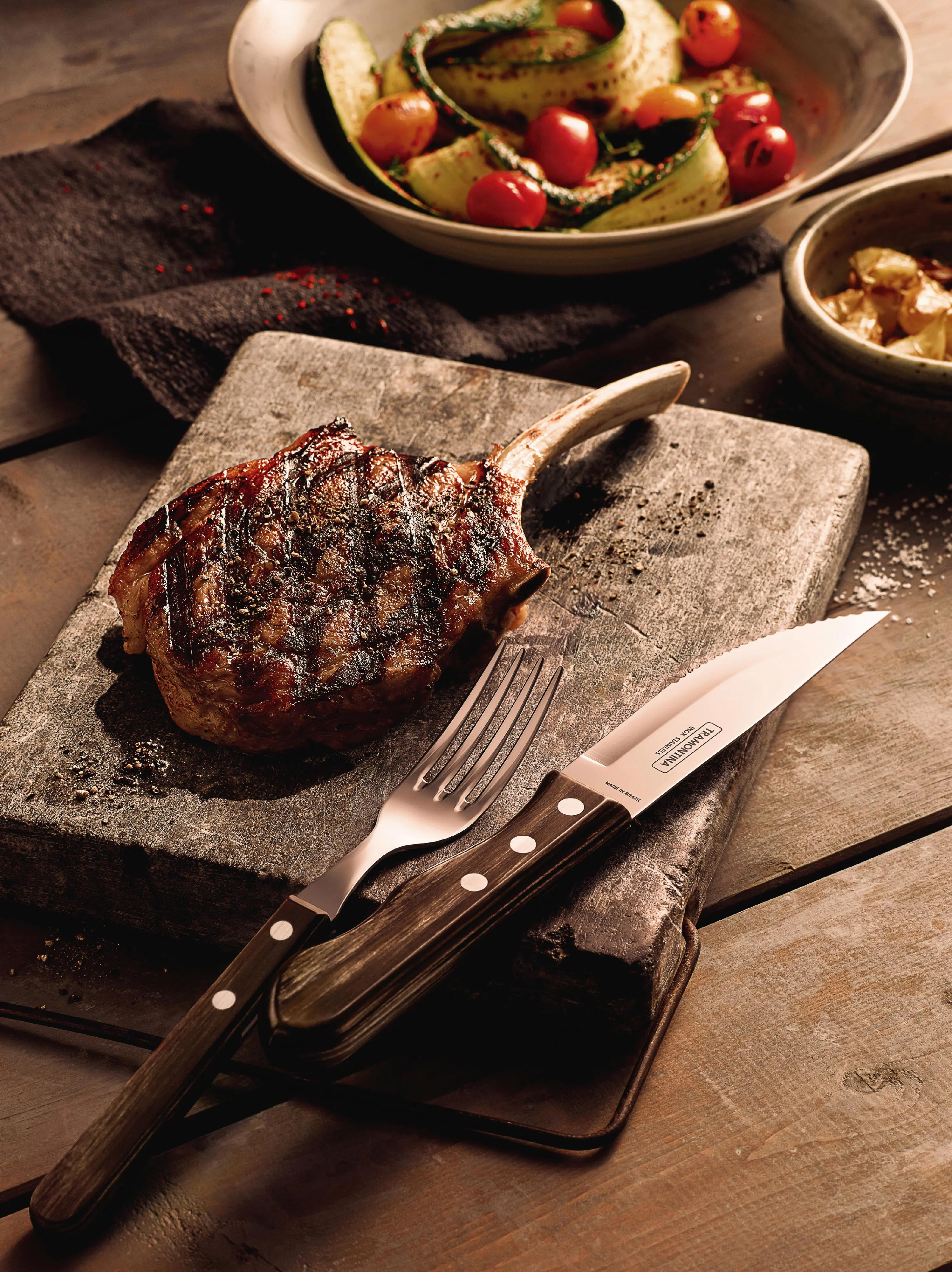 Tramontina Jumbo Steakmesser 25,5 cm Edelstahl mit Holzgriff