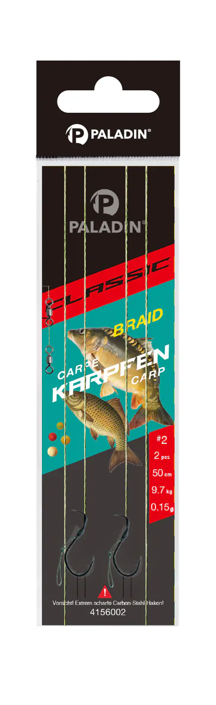 Paladin Karpfenhaken Boilie gebunden Größe 4 50 cm 2 Stück schwarz