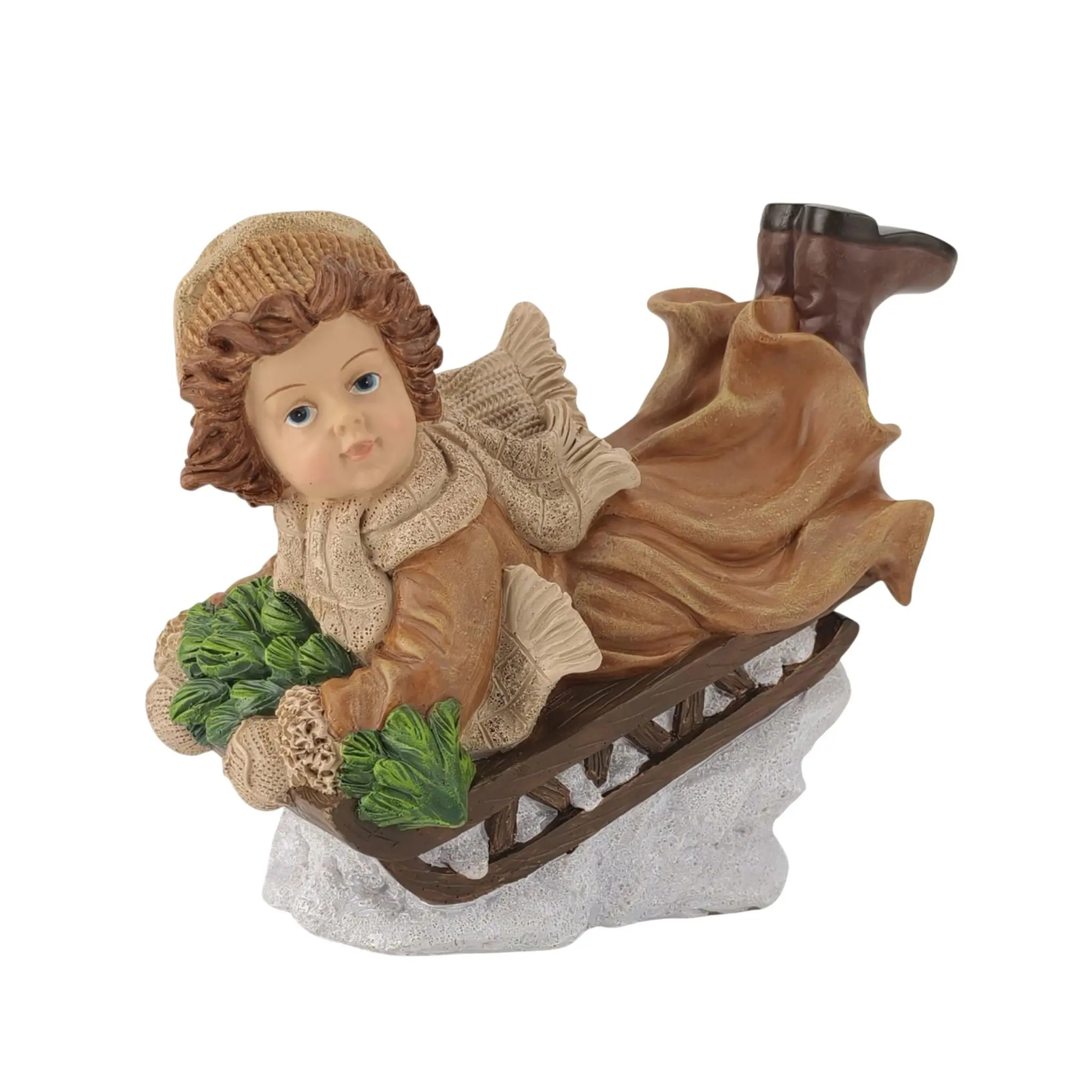 Dekofigur Mädchen auf Schlitten 17,5 x 21 cm braun/beige
