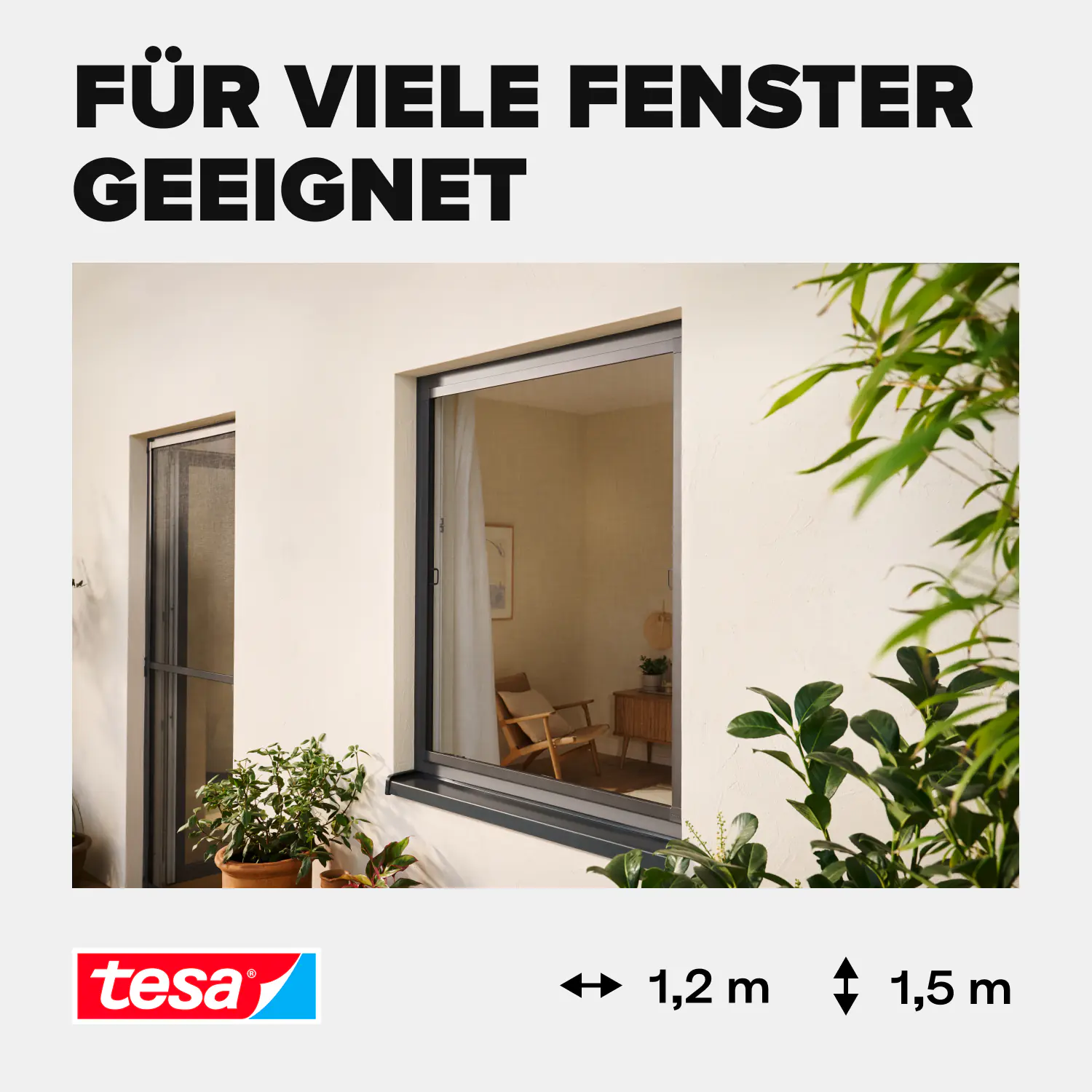 tesa Fliegengitter-Fenster Comfort im Alurahmen 120 x 150 cm anthrazit