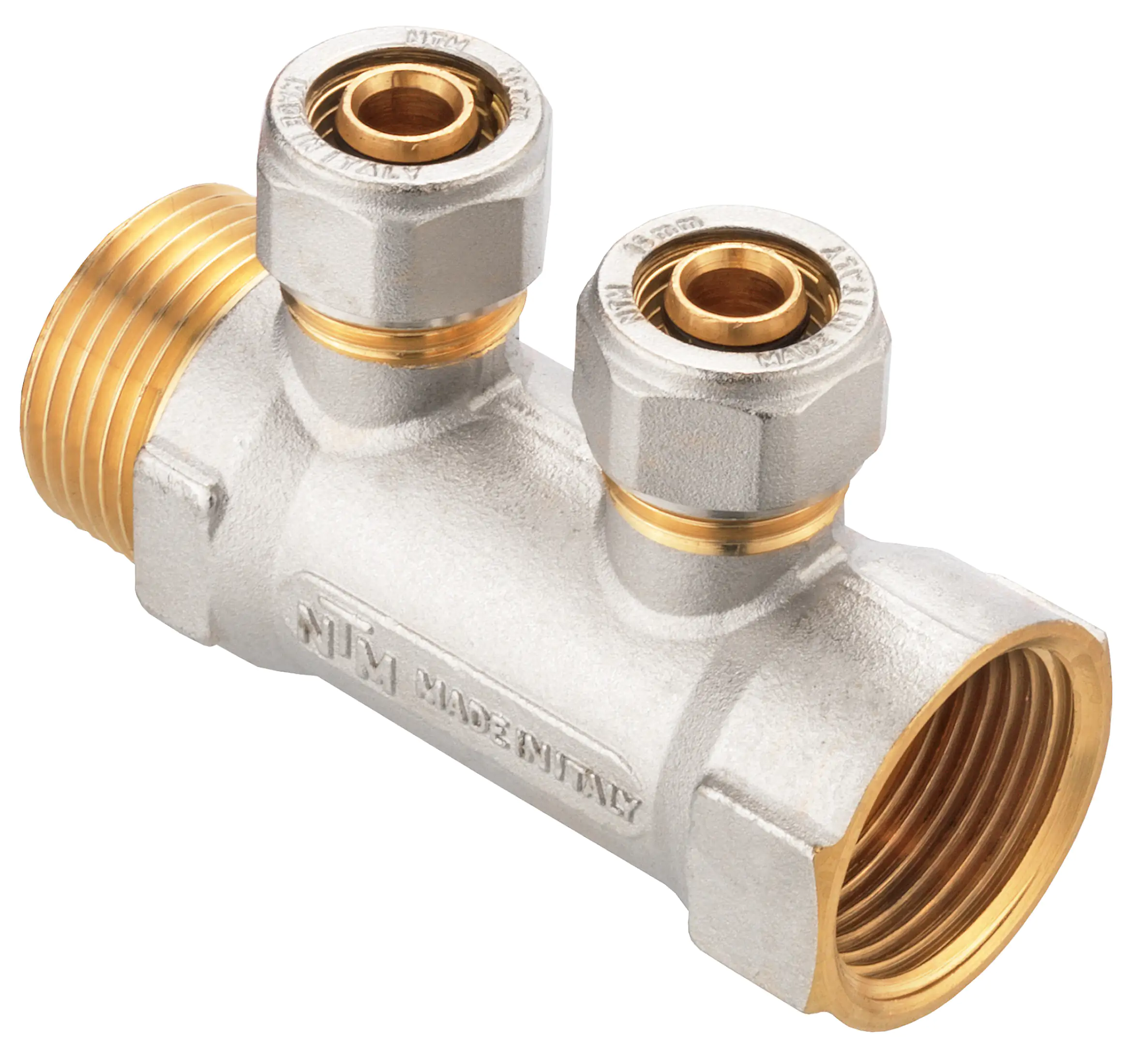 Cornat Schraub-Verteiler komplett ø 16 mm 1" IG/AG Messing vernickelt