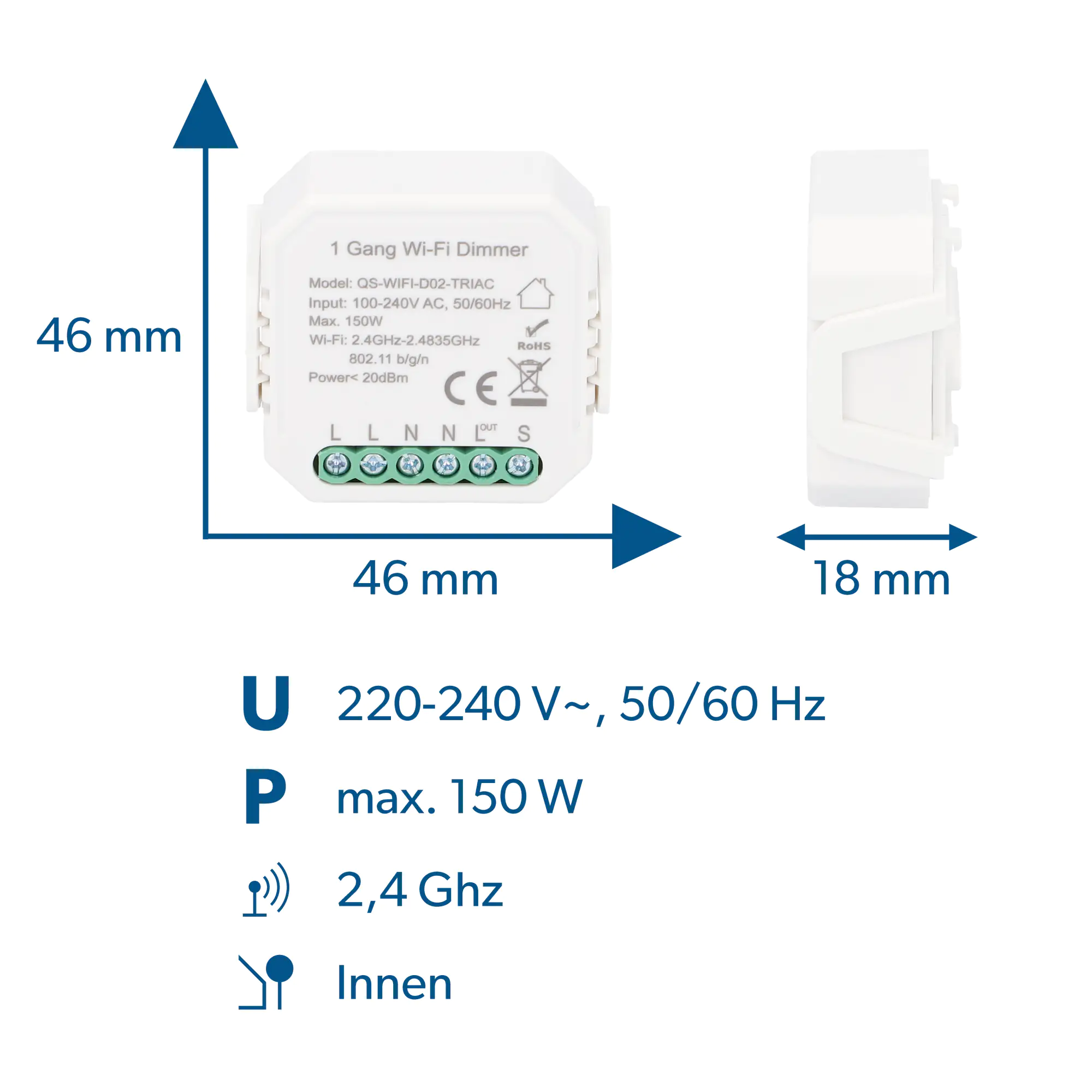 Unitec WIFI Dimmer-Einbaumodul steuerbar per Tuya-App Unitec WIFI Dimmer-Einbaumodul steuerbar per Tuya-App