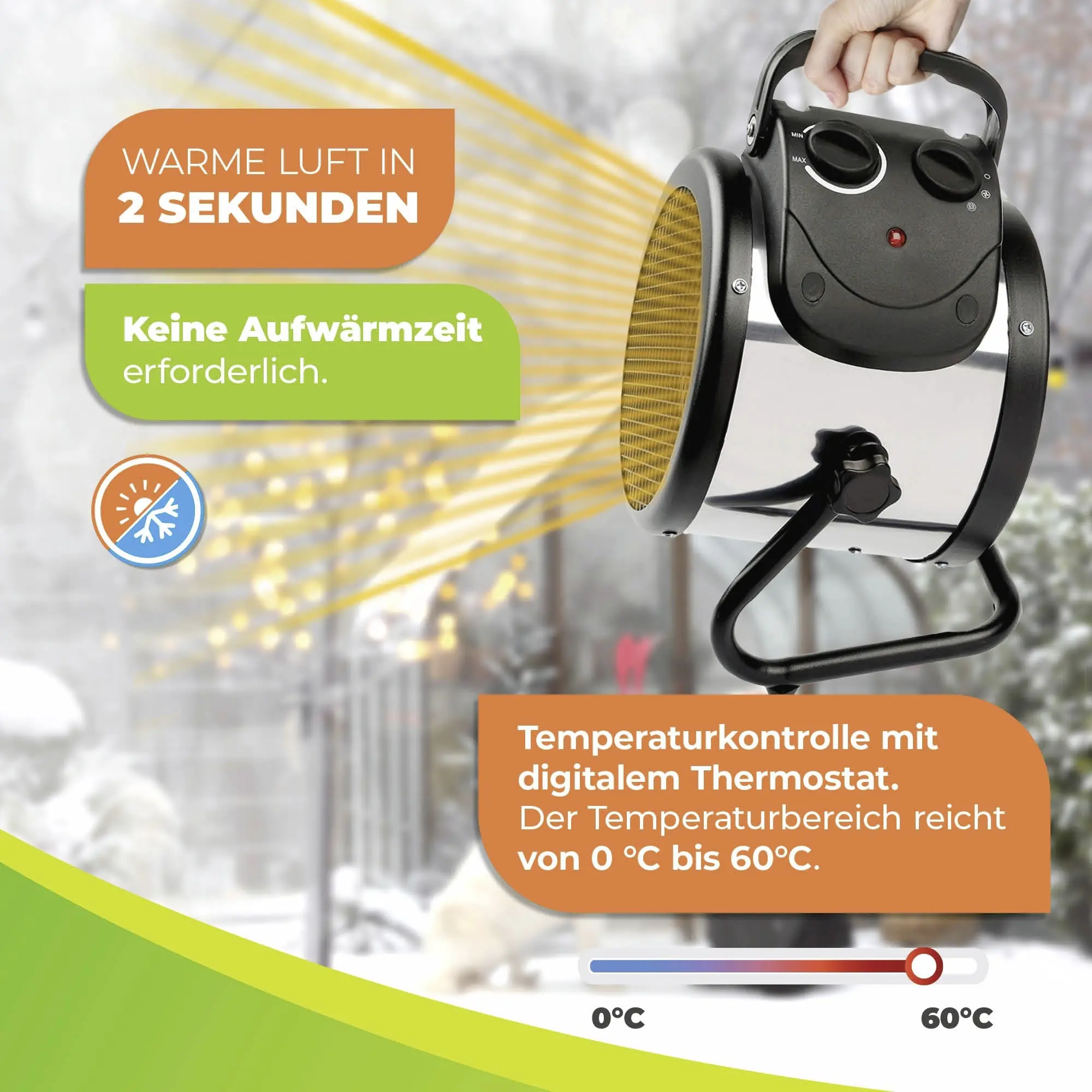 BioGreen Elektroheizung für Gewächshaus Palma Twin Basic silber/schwarz 25 x 30 cm mit manuellem Thermostat 1000/2000 W