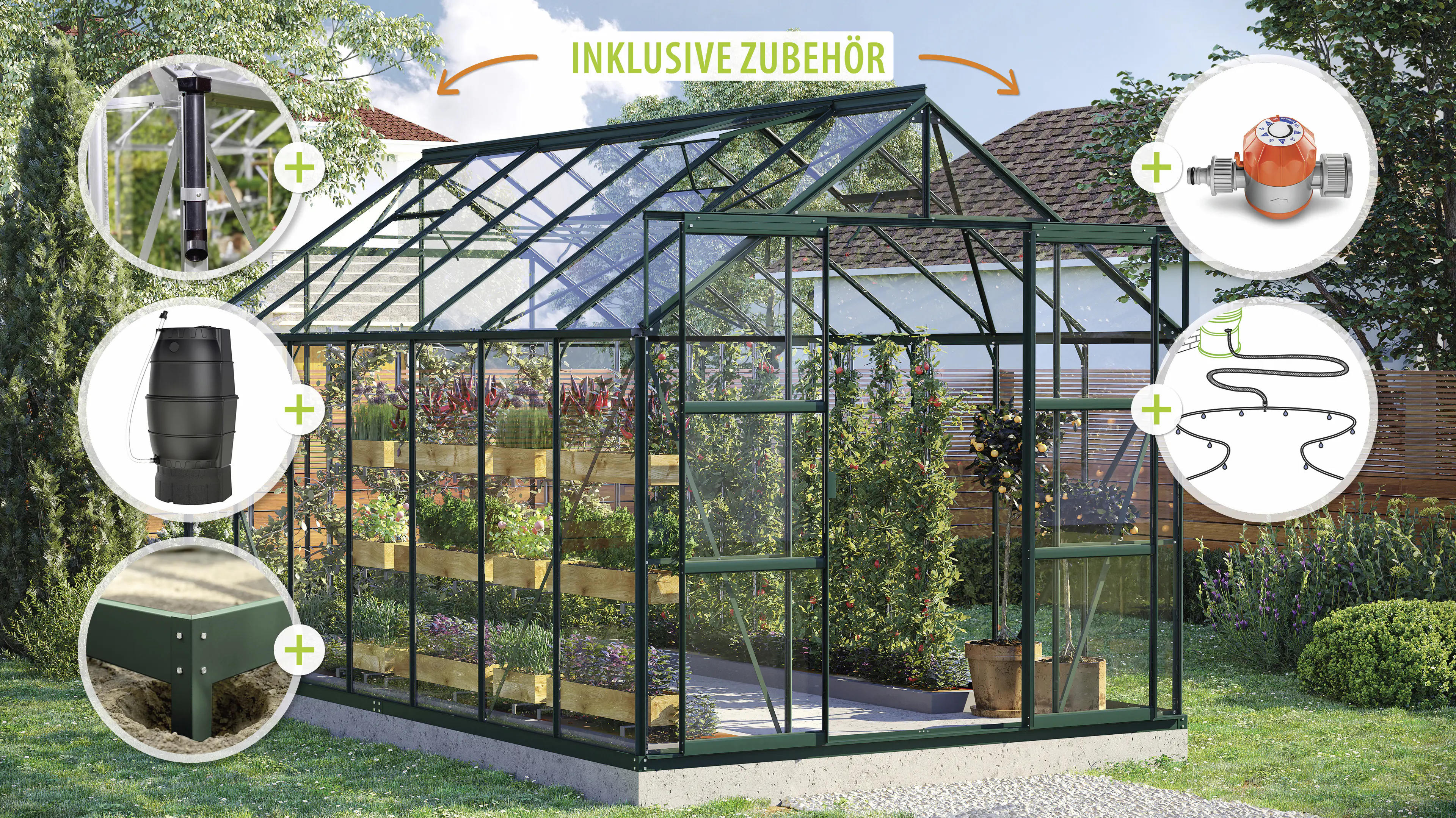 Vitavia Gewächshaus-Set Uranus 11500 ESG 3 mm smaragd 254 x 441 cm 