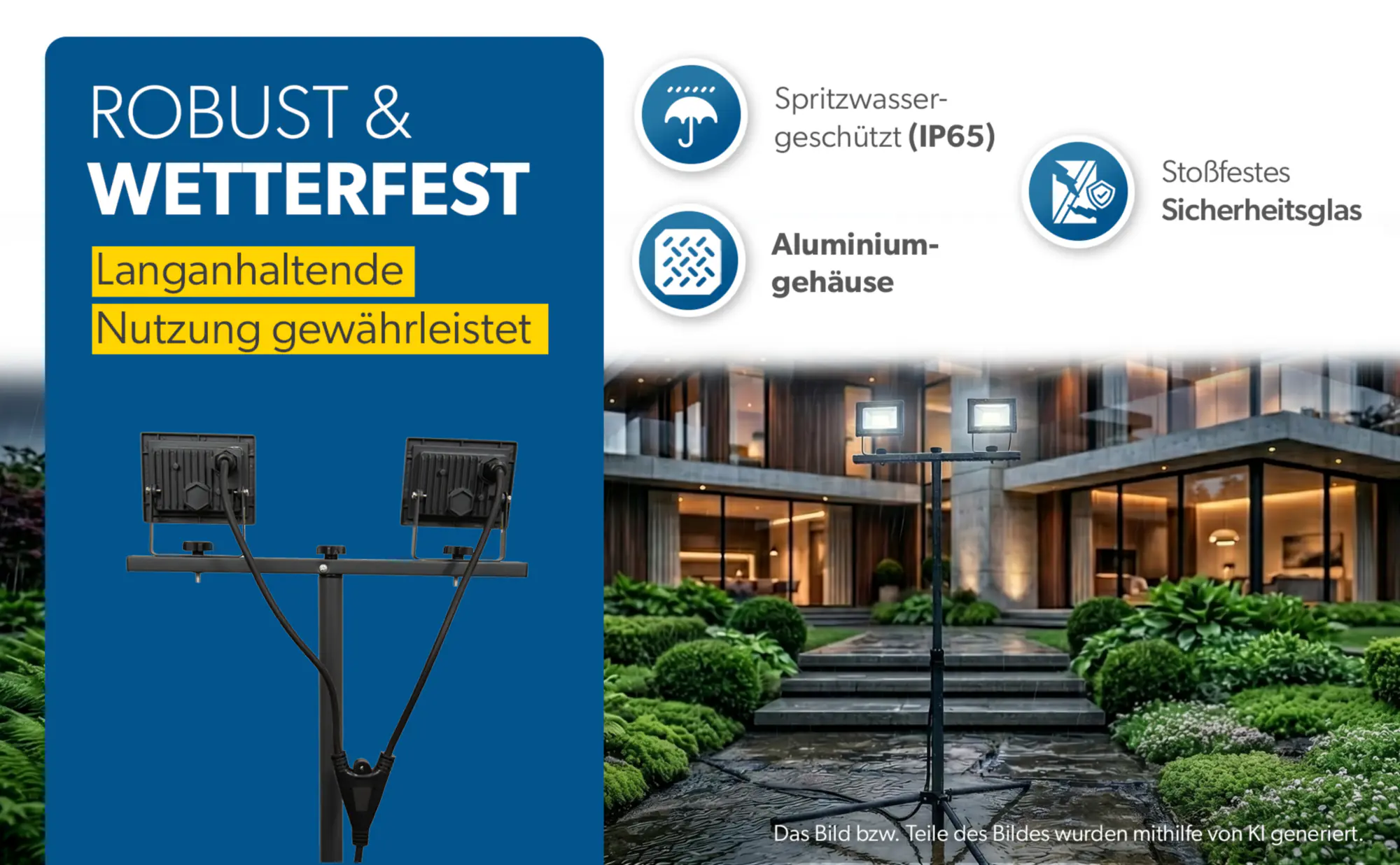 UniTec LED Strahler mit Stativ 2 x 14 W 1700 lm anthrazit