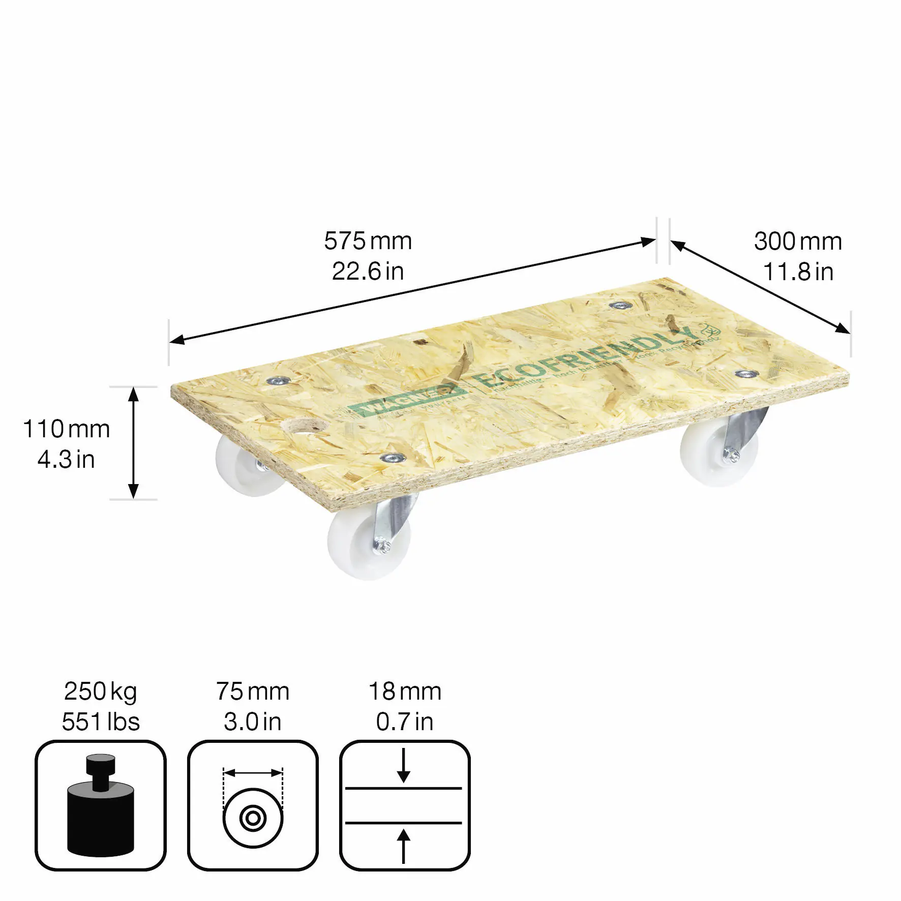 Wagner Möbelroller Eco 57,5 x 30 cm Traglast 250 kg Wagner Möbelroller Eco 57,5 x 30 cm Traglast 250 kg