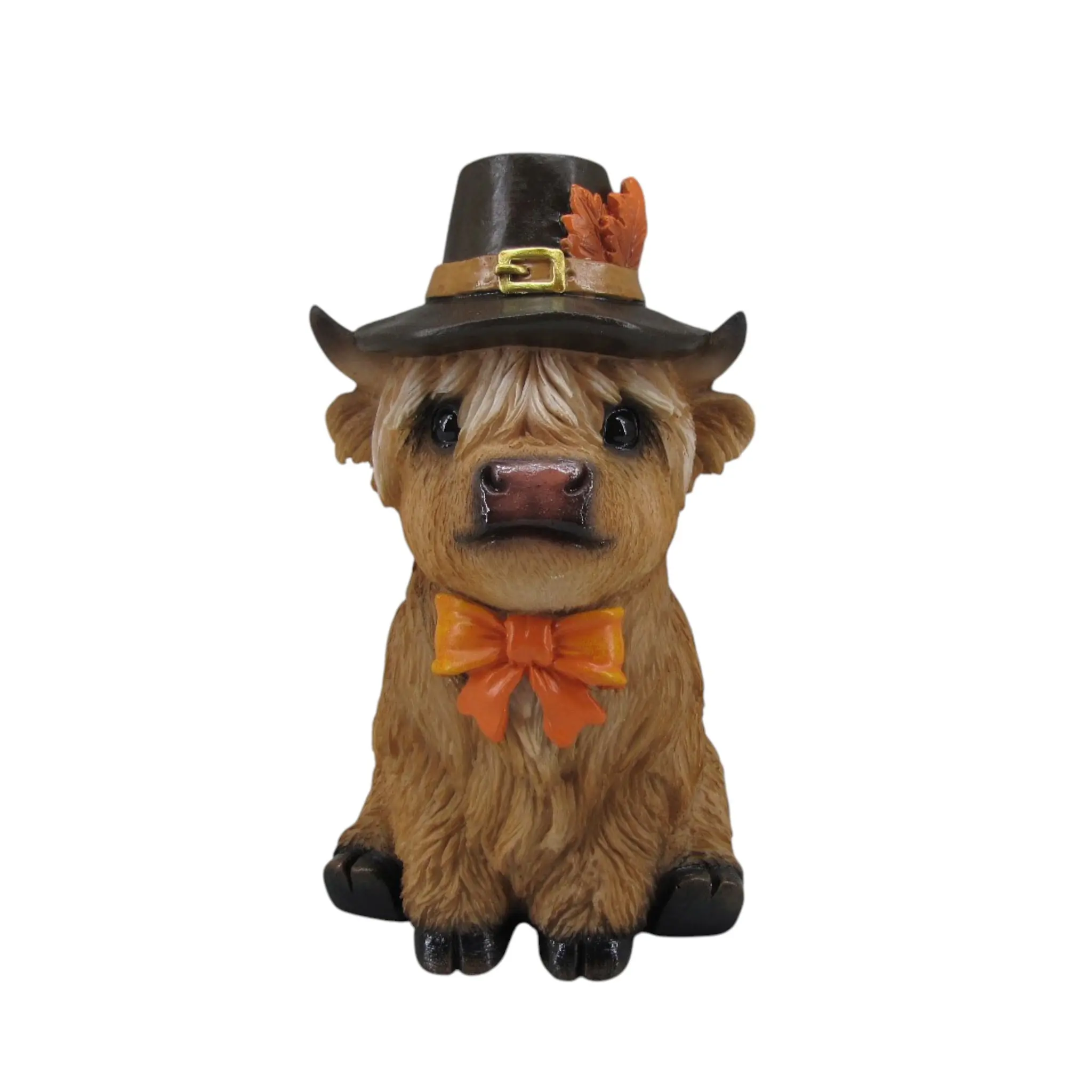 Dekofigur Kuh mit Herbsthut Highland Cattle Halloween 17 x 10 cm braun