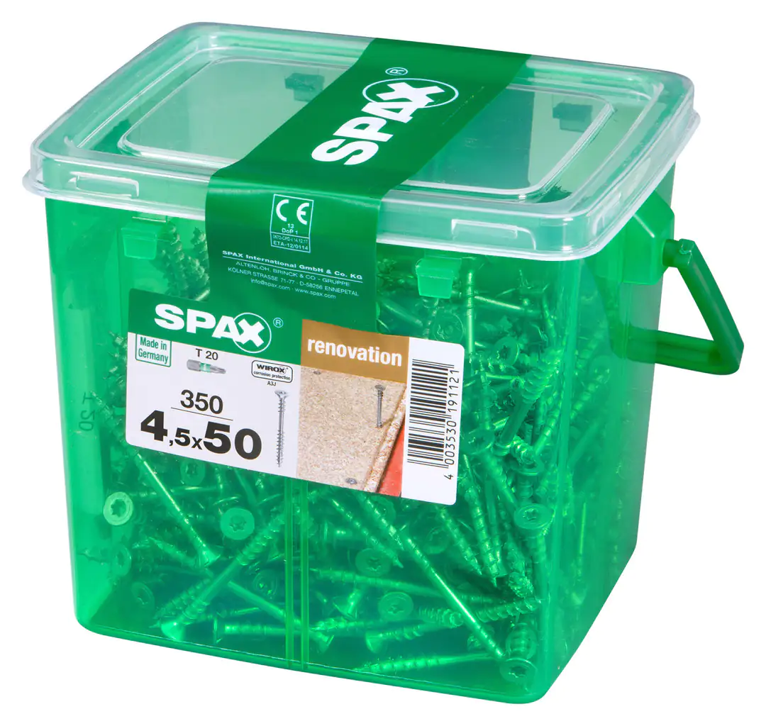 Spax Verlegeschrauben 4.5 x 50 mm TX 20 - 350 Stk. Spax Verlegeschrauben 4.5 x 50 mm TX 20 - 350 Stk.