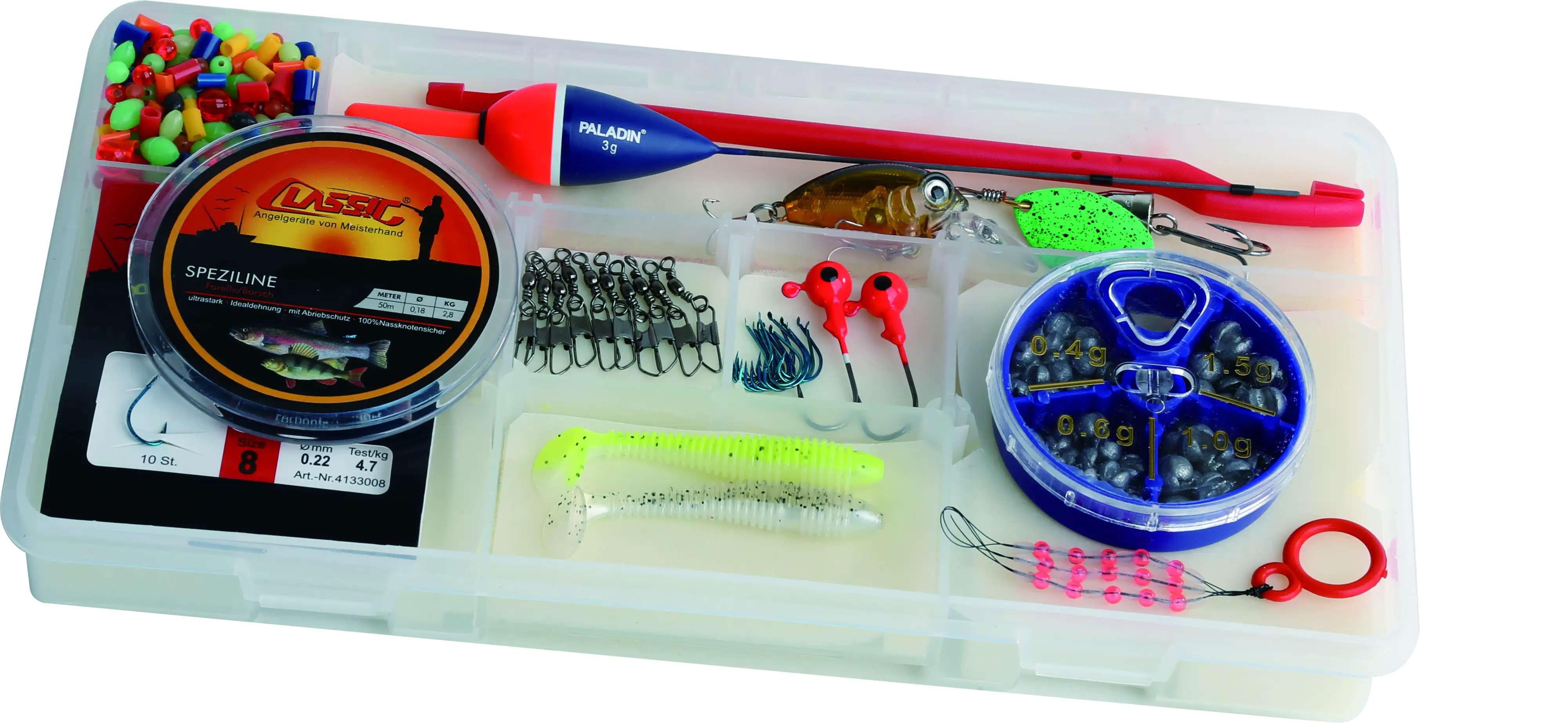 Paladin Angelbox Köder für Forelle und Barsch 100-teilig Paladin Angelbox Köder für Forelle und Barsch 100-teilig