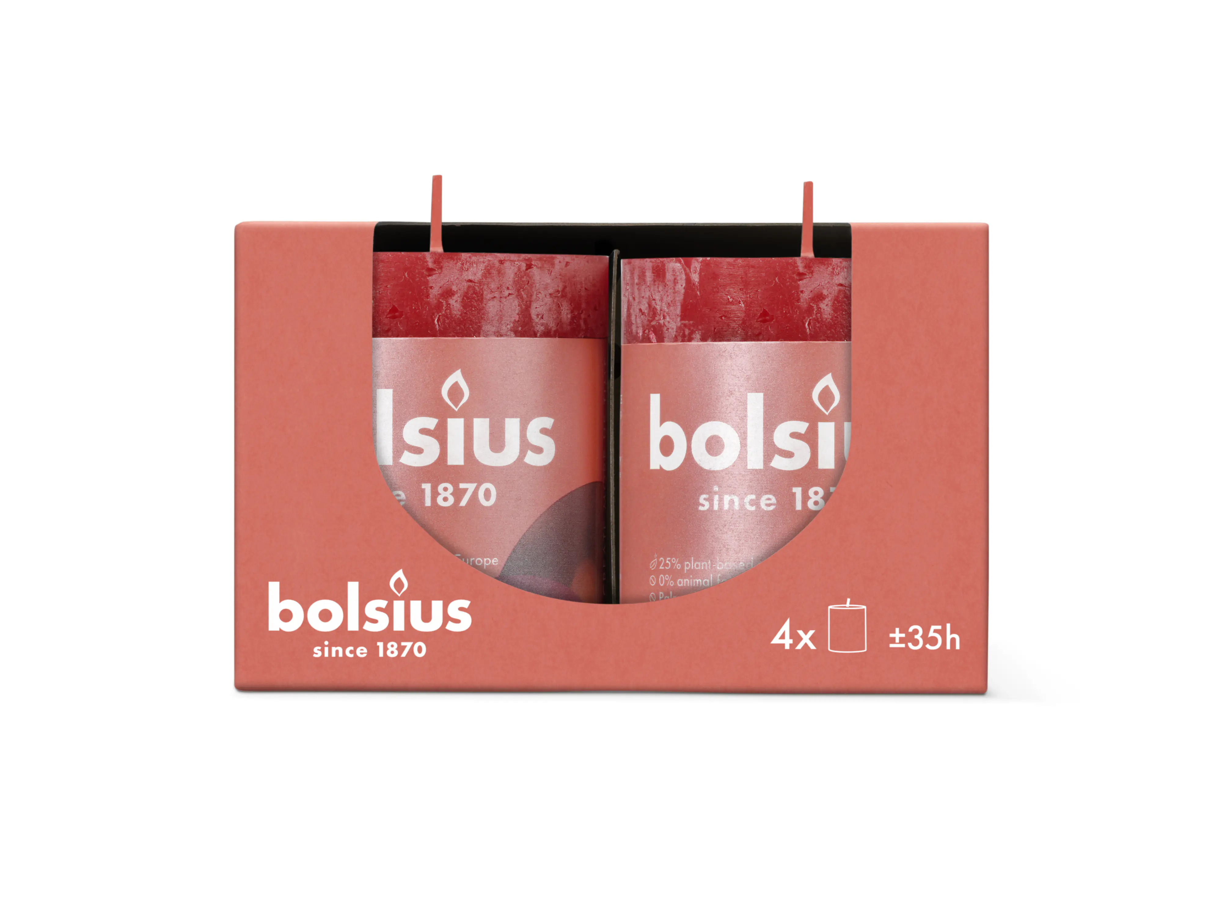 Bolsius Stumpenkerze Rustik Ø 6,8 x 8 cm zartes rot 4er Pack