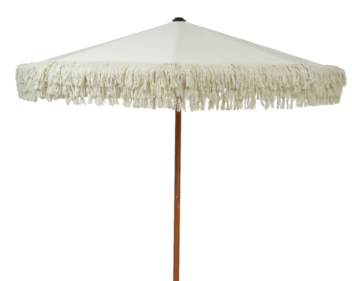 8720194553770 Sonnenschirm Boho cremeweiß mit Fransen