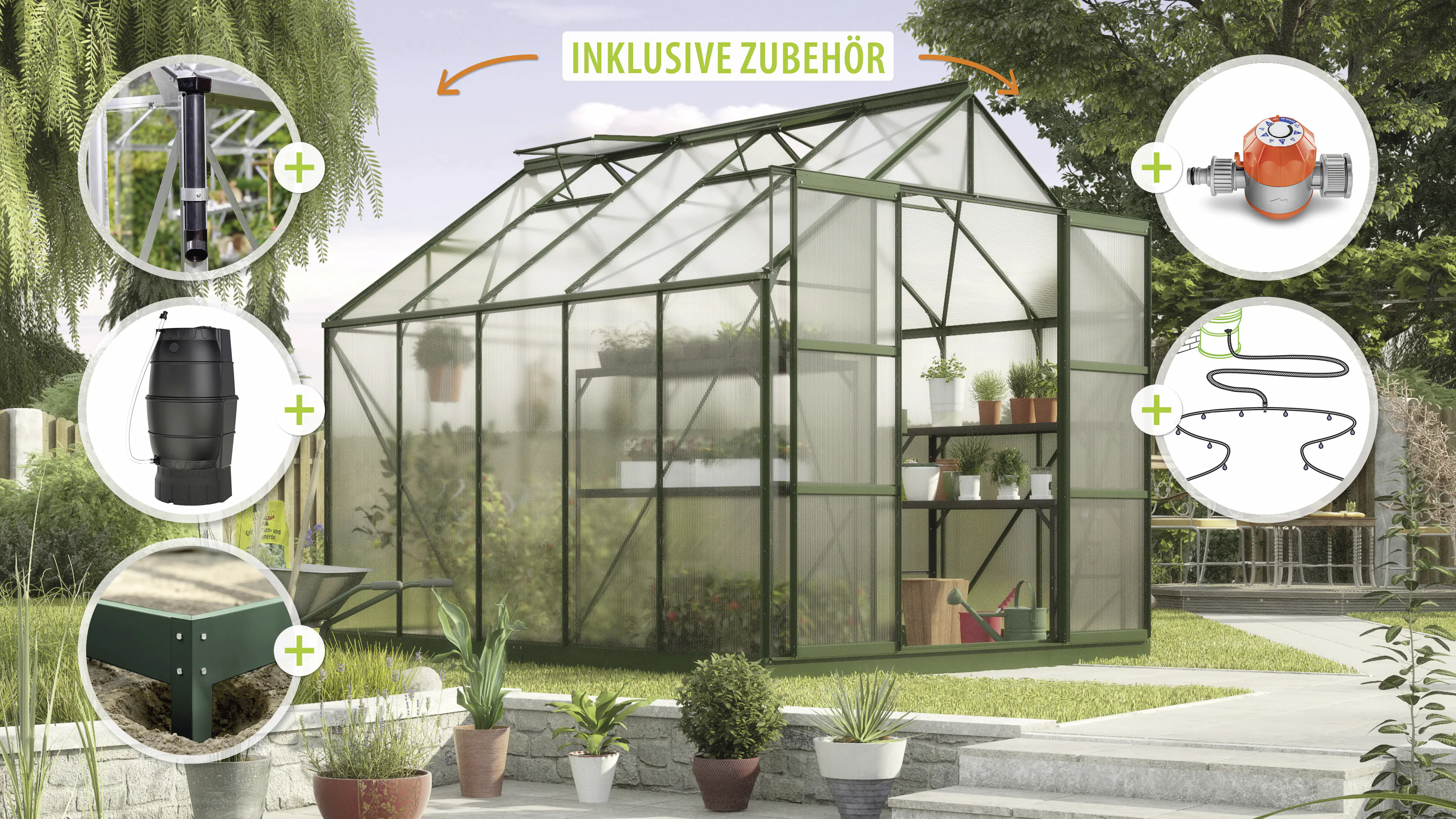 Vitavia Gewächshaus-Set Uranus 8300 HKP 4 mm smaragd 254 x 317 cm 