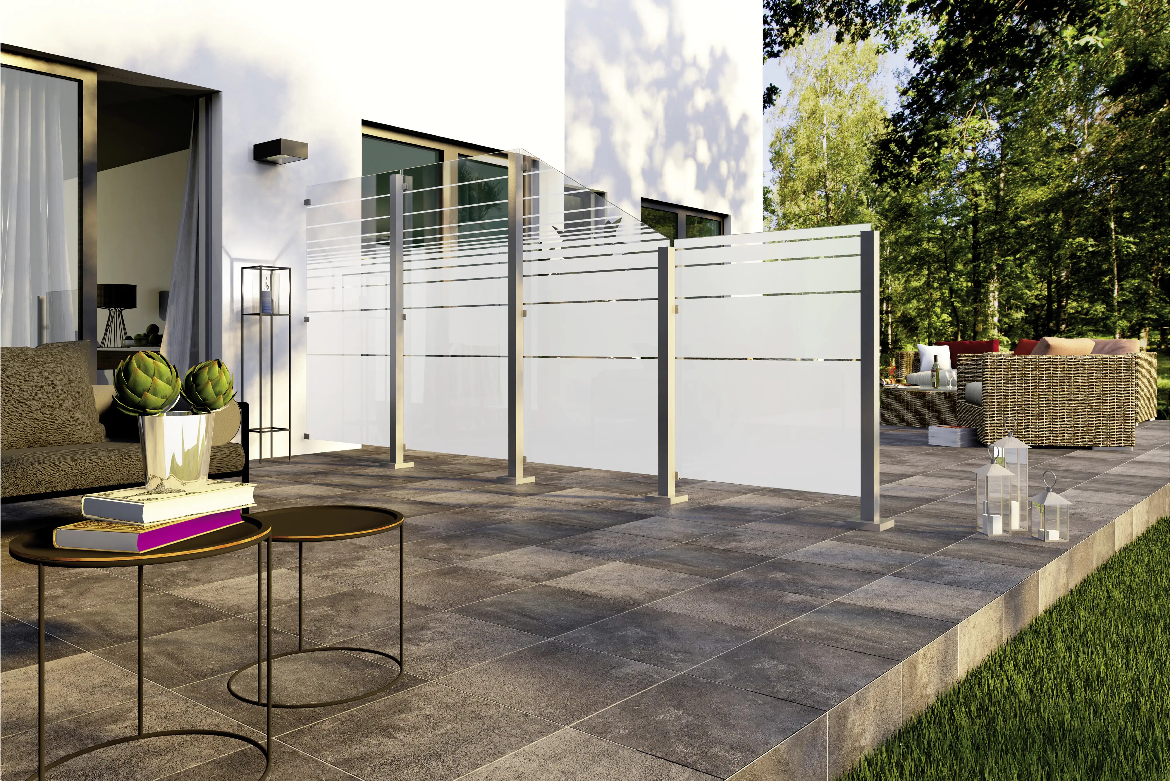 Ambiente Glaszaun Dekor 81 schräg 120 x 180/120 cm gehärtetes 8 mm Glas Ambiente Glaszaun Dekor 81 schräg 120 x 180/120 cm gehärtetes 8 mm Glas