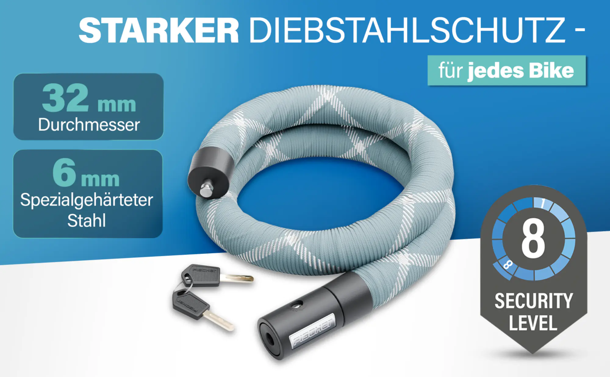 Fischer Kettenschloss Fahrrad Silence Ck100/32 100 cm x Ø 6 mm mint