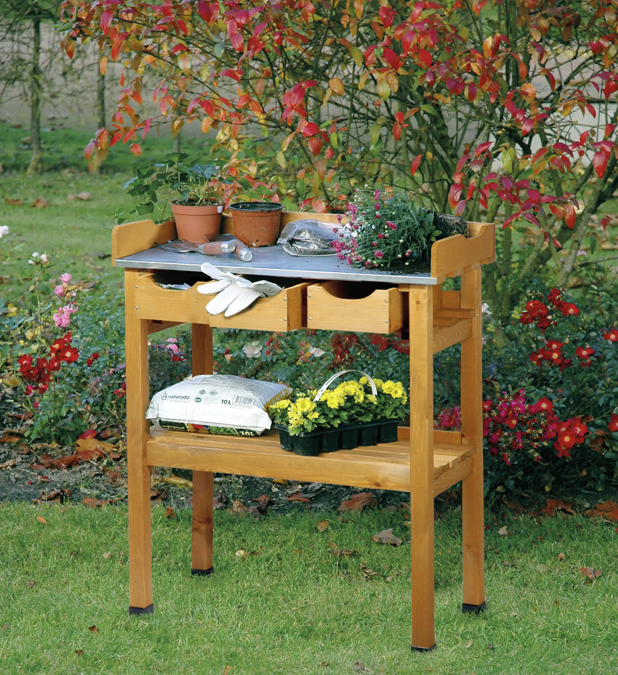 Dobar Pflanztisch mit 3 Schubladen 80 x 40 x 90 cm