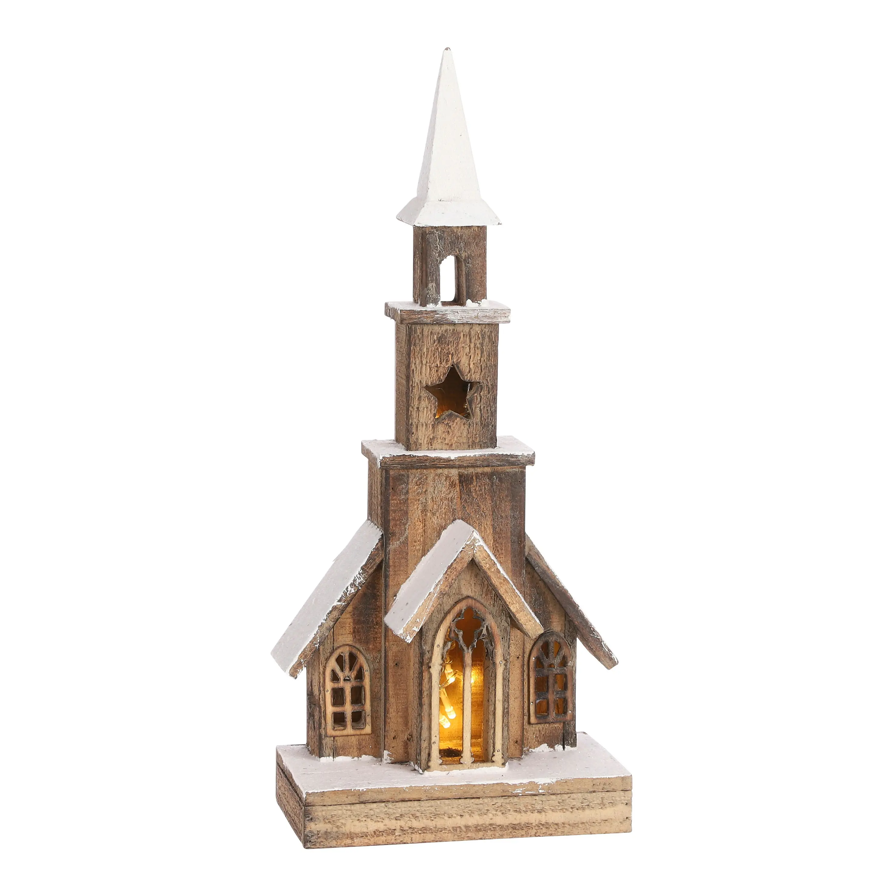 Mica Decorations LED Dekofigur Holz Kirche 48 cm