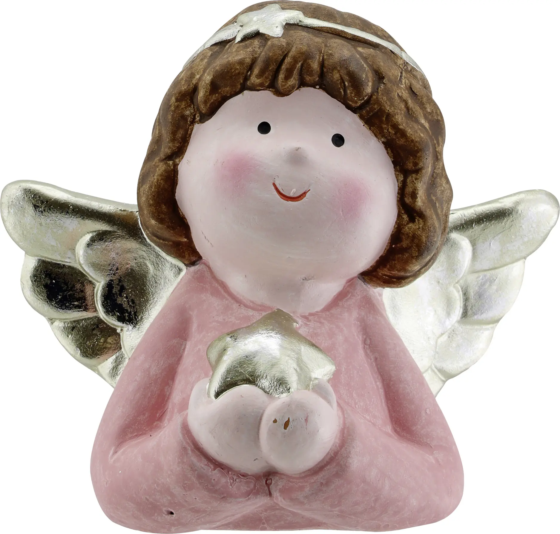 Dekofigur Engel mit Stern Keramik 11 cm rosa gold 