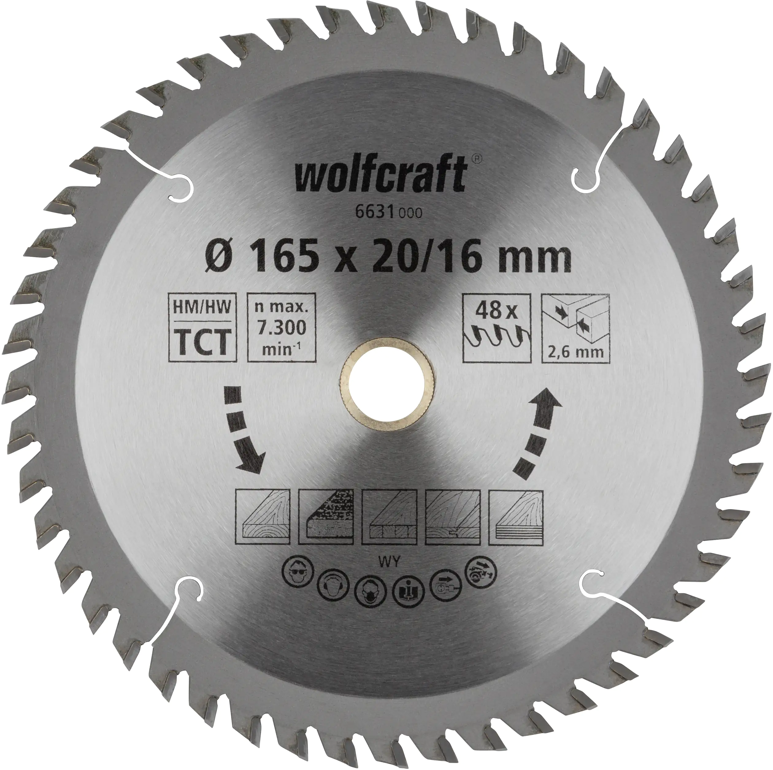 Wolfcraft Kreissägeblatt 165 x 20/16 mm 48 Zähne Hartmetall