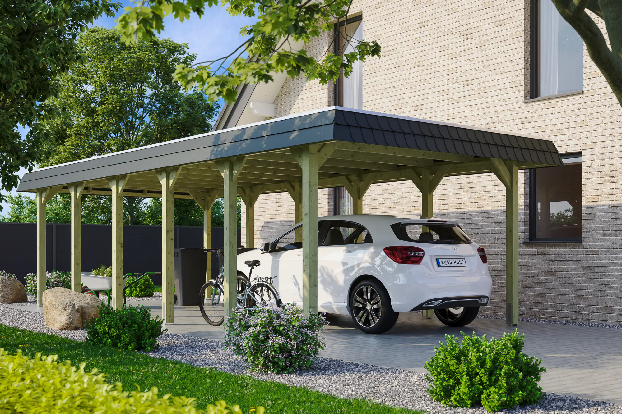 4018211034208 SKAN HOLZ Carport Spreewald 396 x 893 cm mit EPDM-Dach, schwarze Blende