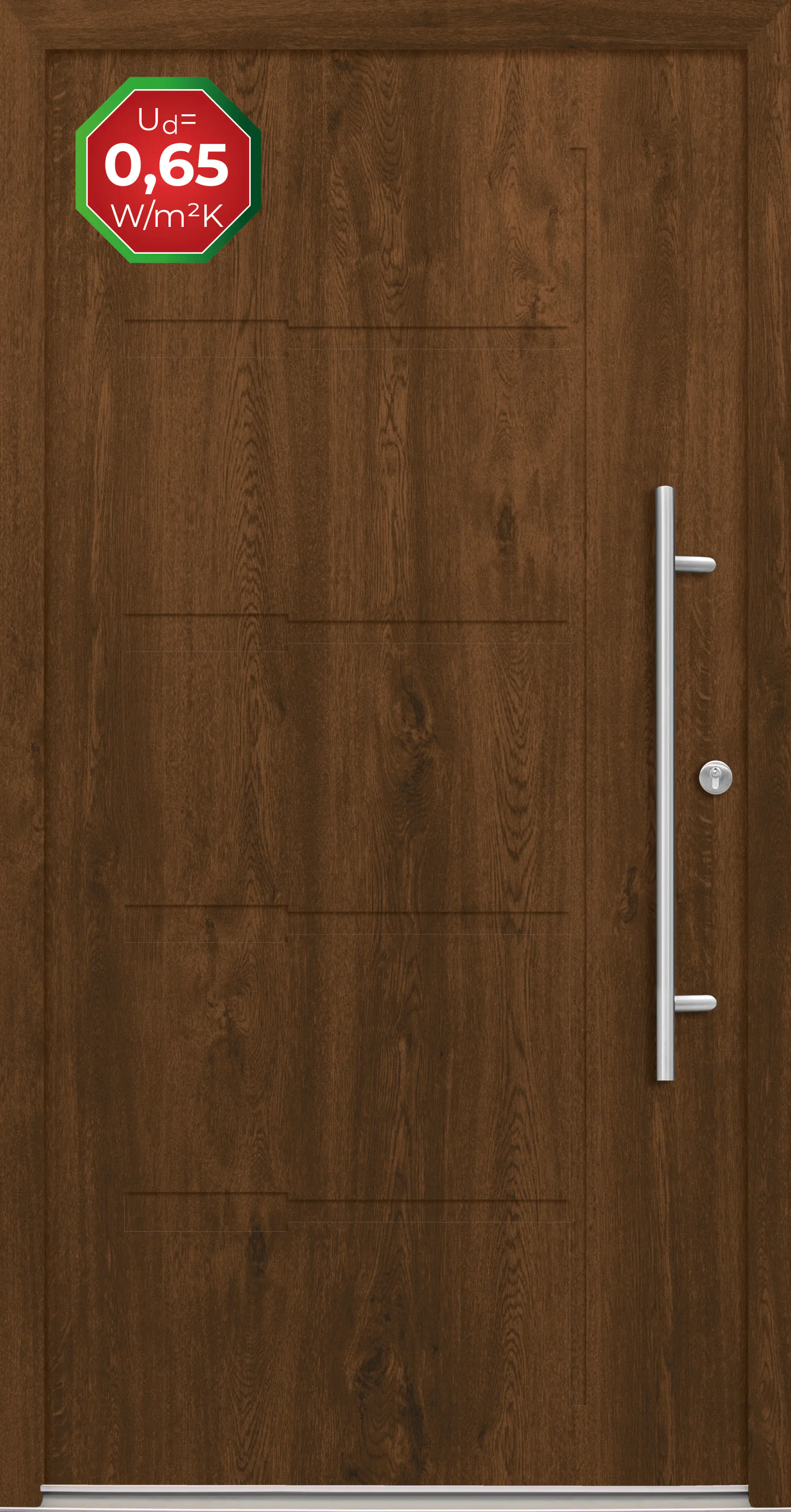 Splendoor Haustür Passivedoor Premium H1 Nussbaum DIN Rechts 110 x 210 cm