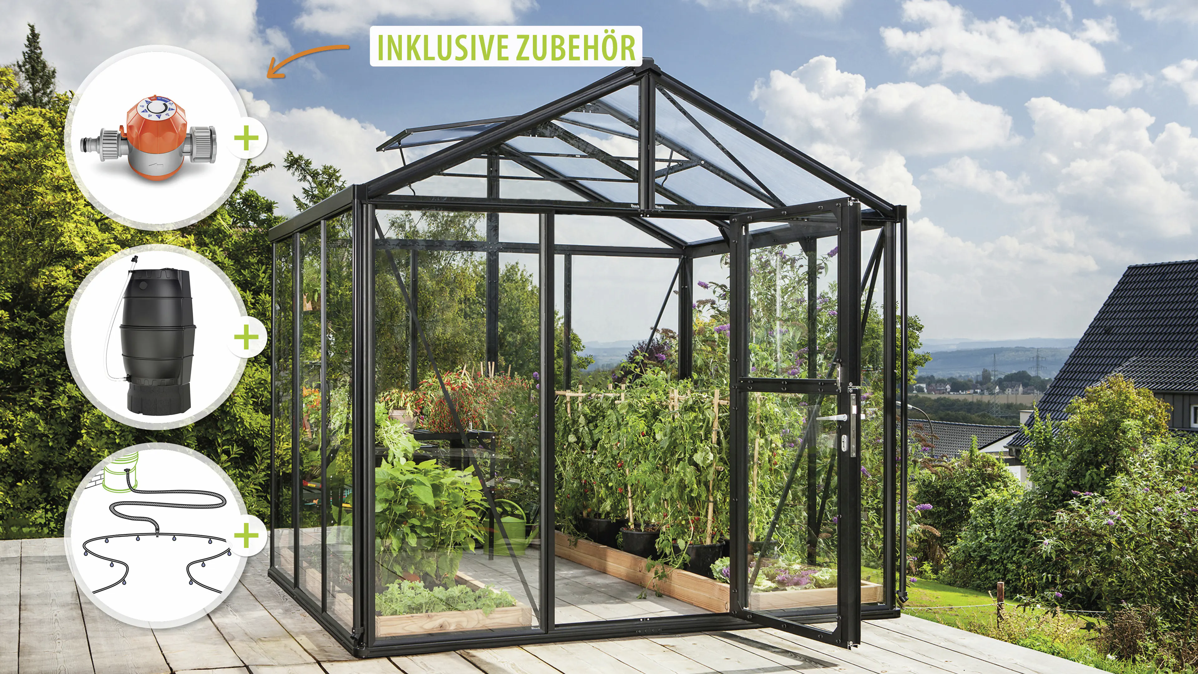Vitavia Gewächshaus-Set Zeus 6200 ESG/HKP schwarz 266 x 249 cm 