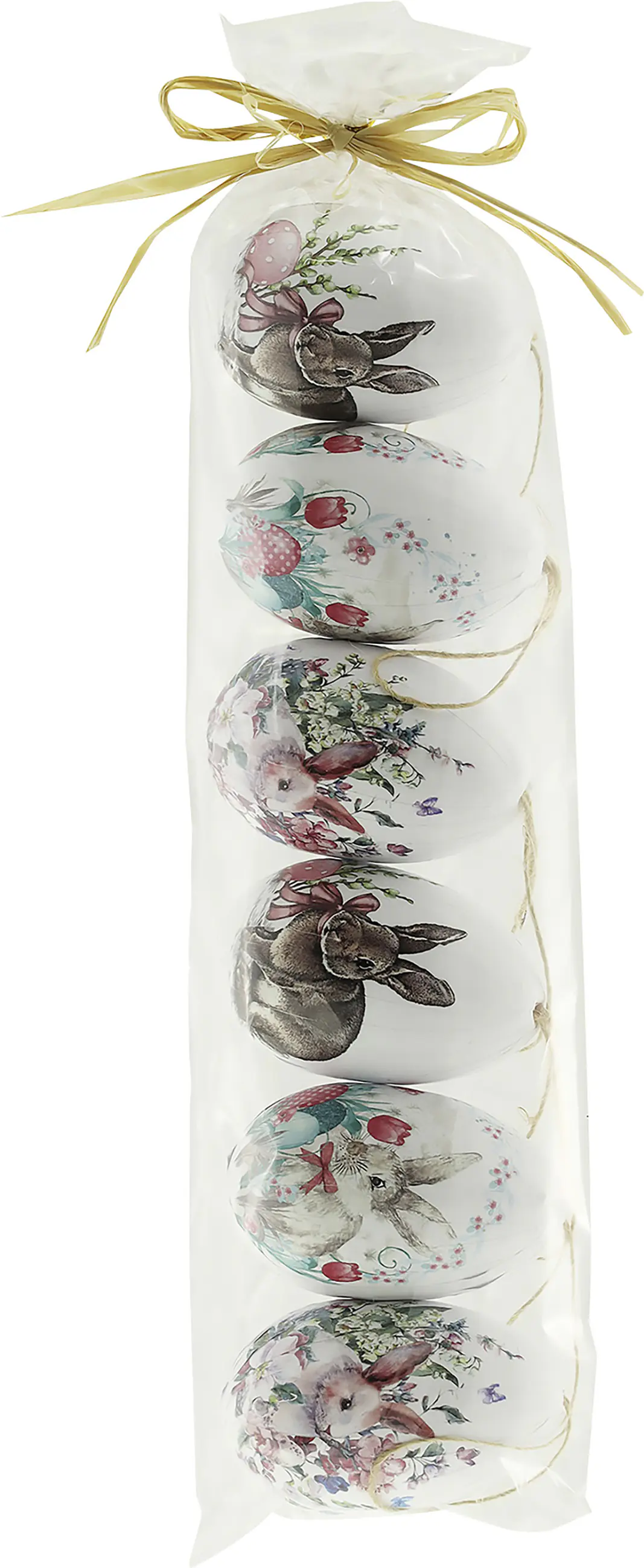 Ostereier Styropor 7 x 4 cm weiß mit Hasenmotiv 6 Stück