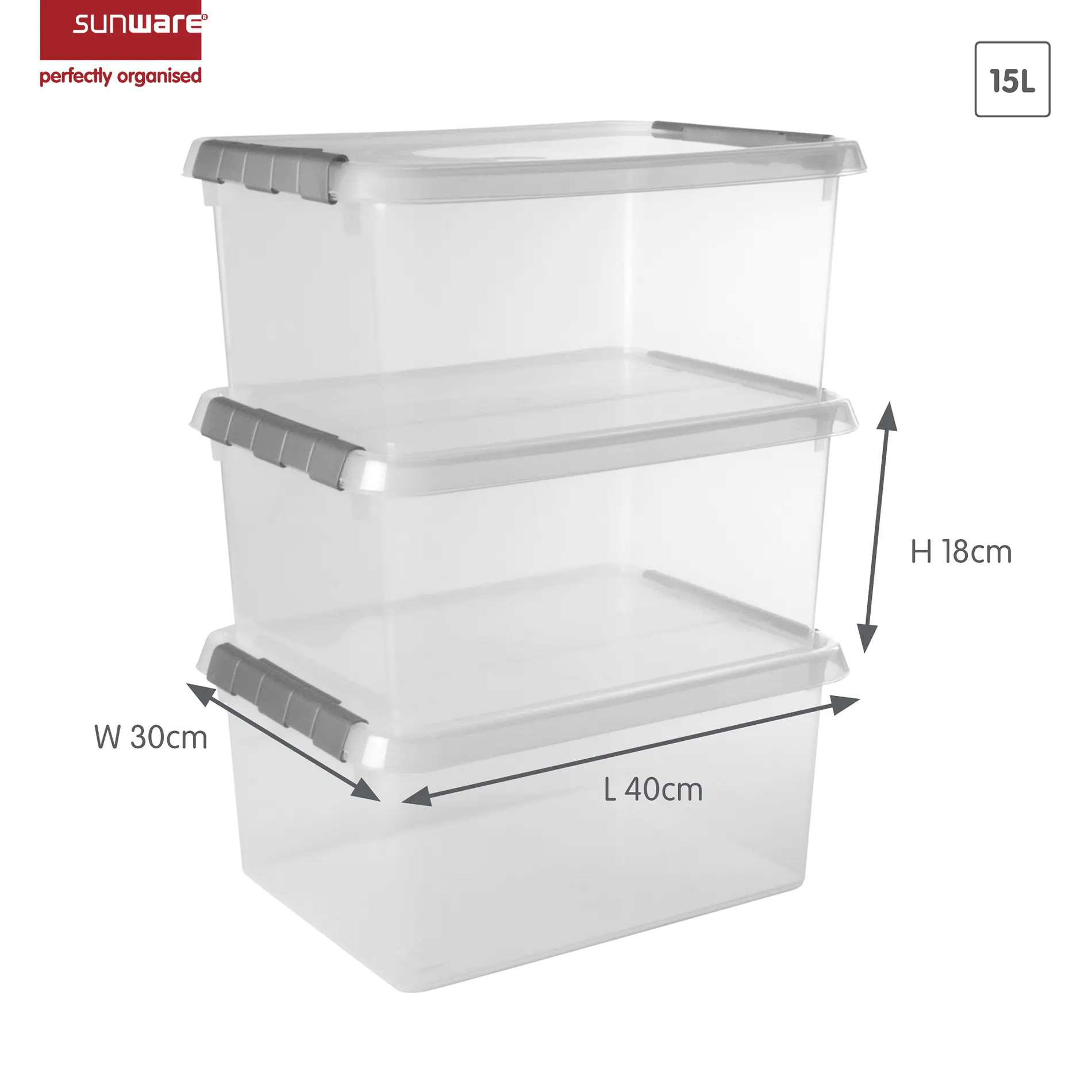 Sunware Comfort line Aufbewahrungsbox 3er-Set für 15L transparent metallfarbig Sunware Comfort line Aufbewahrungsbox 3er-Set für 15L transparent metallfarbig