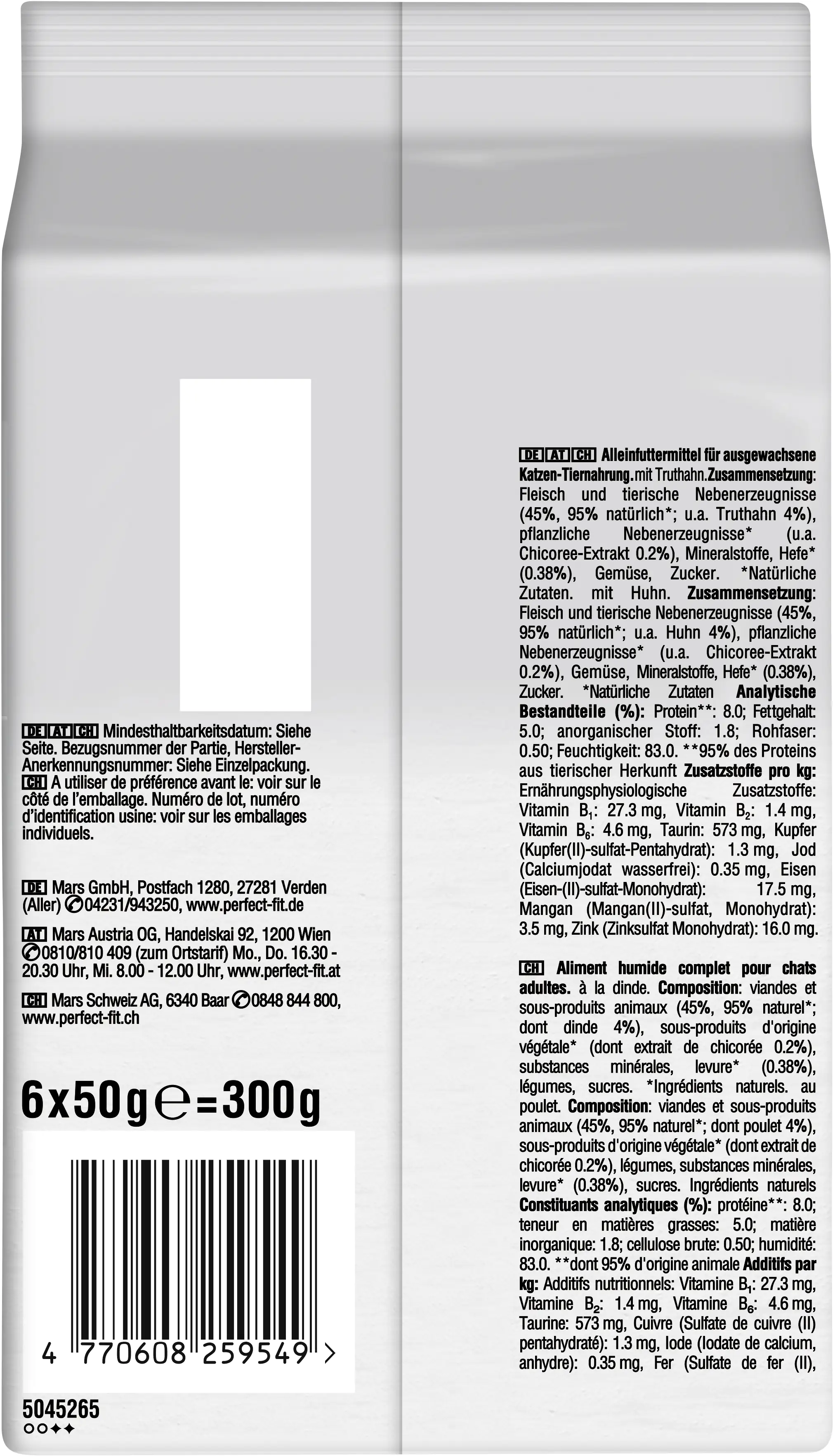 Perfect Fit Natural Vitality 1+ Truthahn & Huhn Katzenfutter 6 x 50g