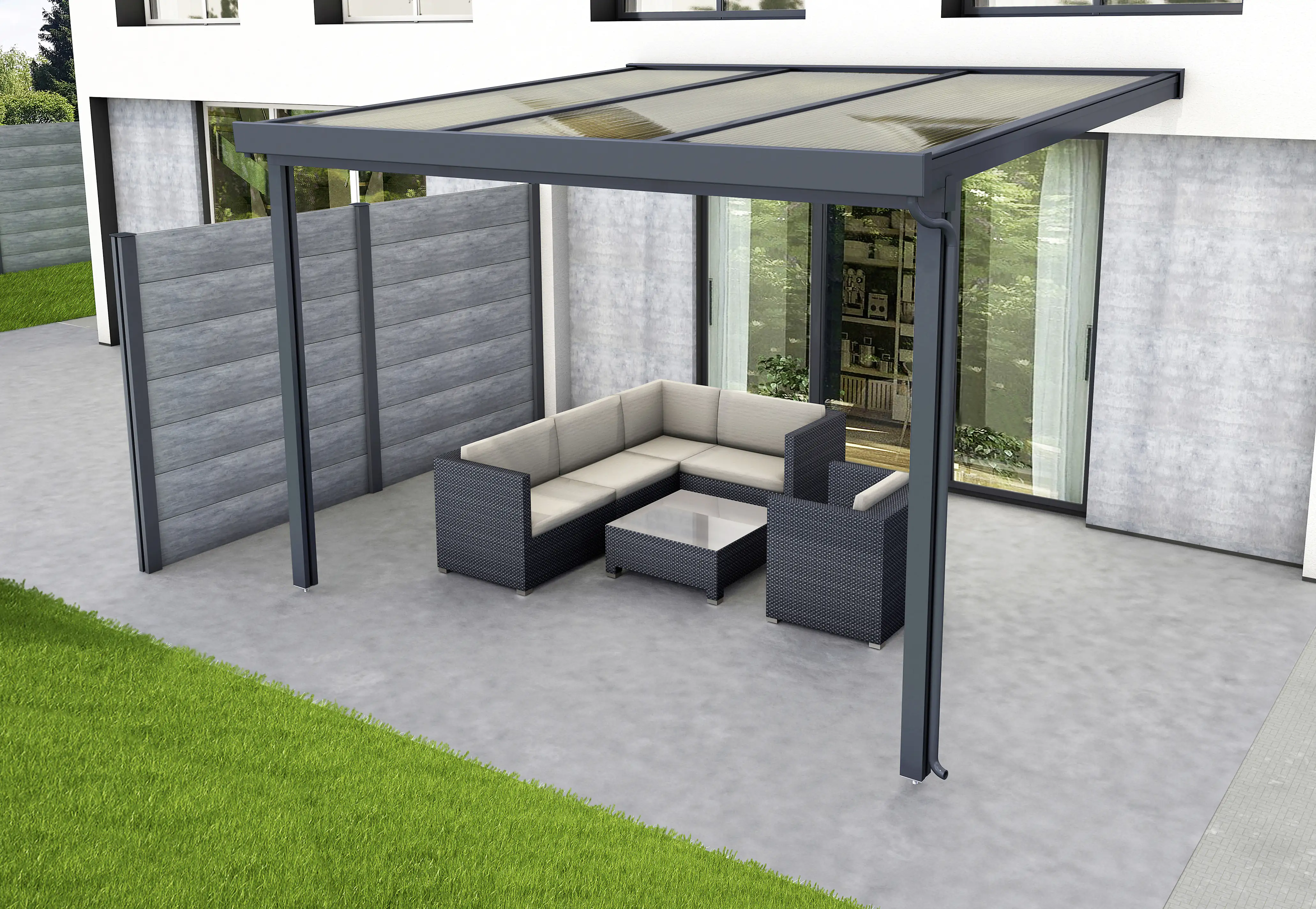 Gutta Premium Terrassendach 309,4 x 306 cm anthrazit Acryl bronce 16 mm