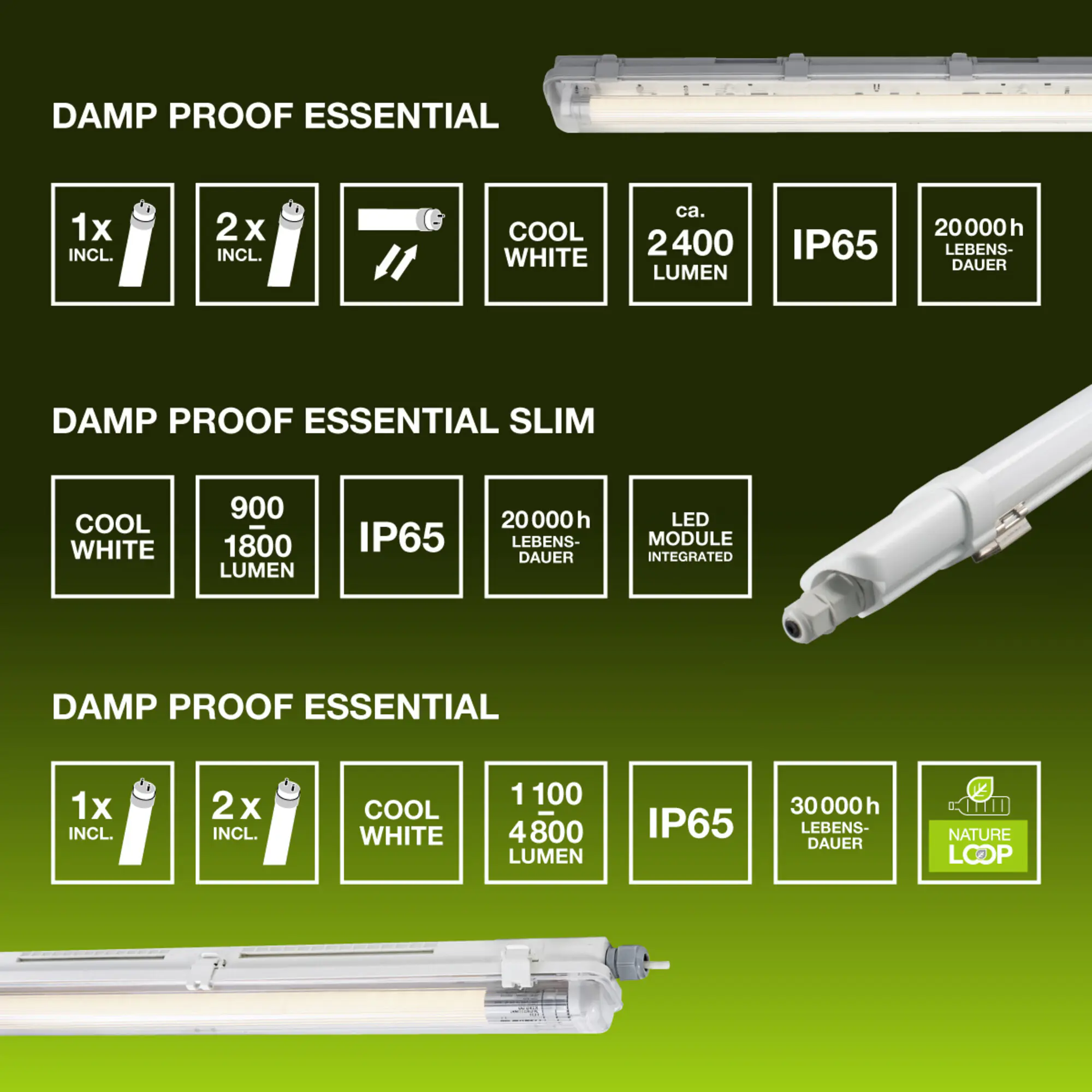 Osram Feuchtraumleuchte Damp Proof Essential 126 cm grau 30 W