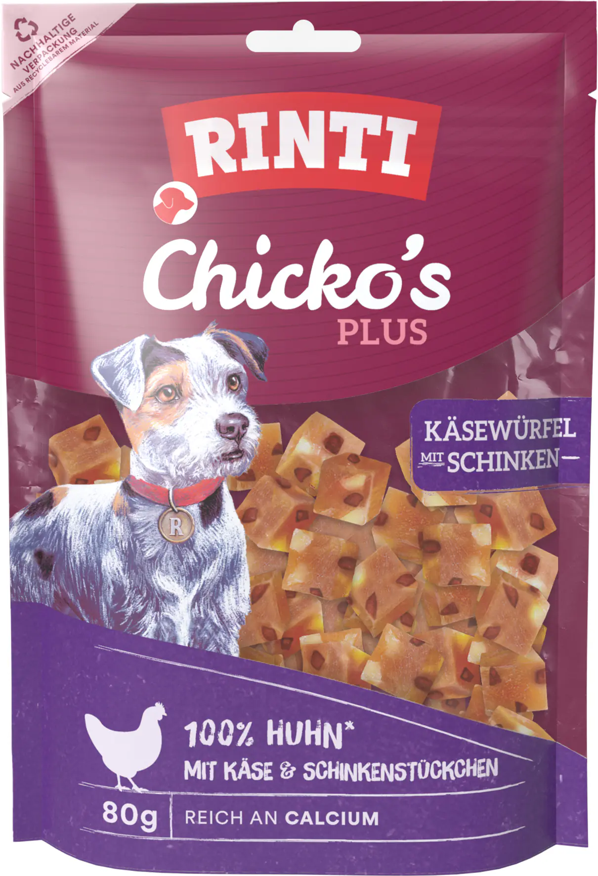 Rinti Chicko Plus Hundesnack Käse-Schinken-Würfel 80 g