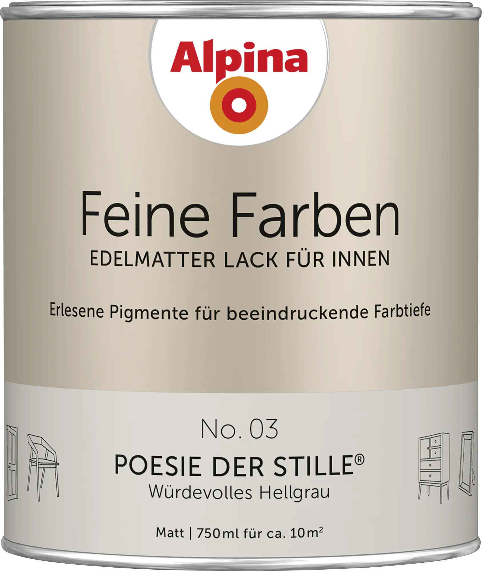 Alpina Feine Farben Lack No. 03 Poesie der Stille  hellgrau edelmatt 750 ml Alpina Feine Farben Lack No. 03 Poesie der Stille  hellgrau edelmatt 750 ml
