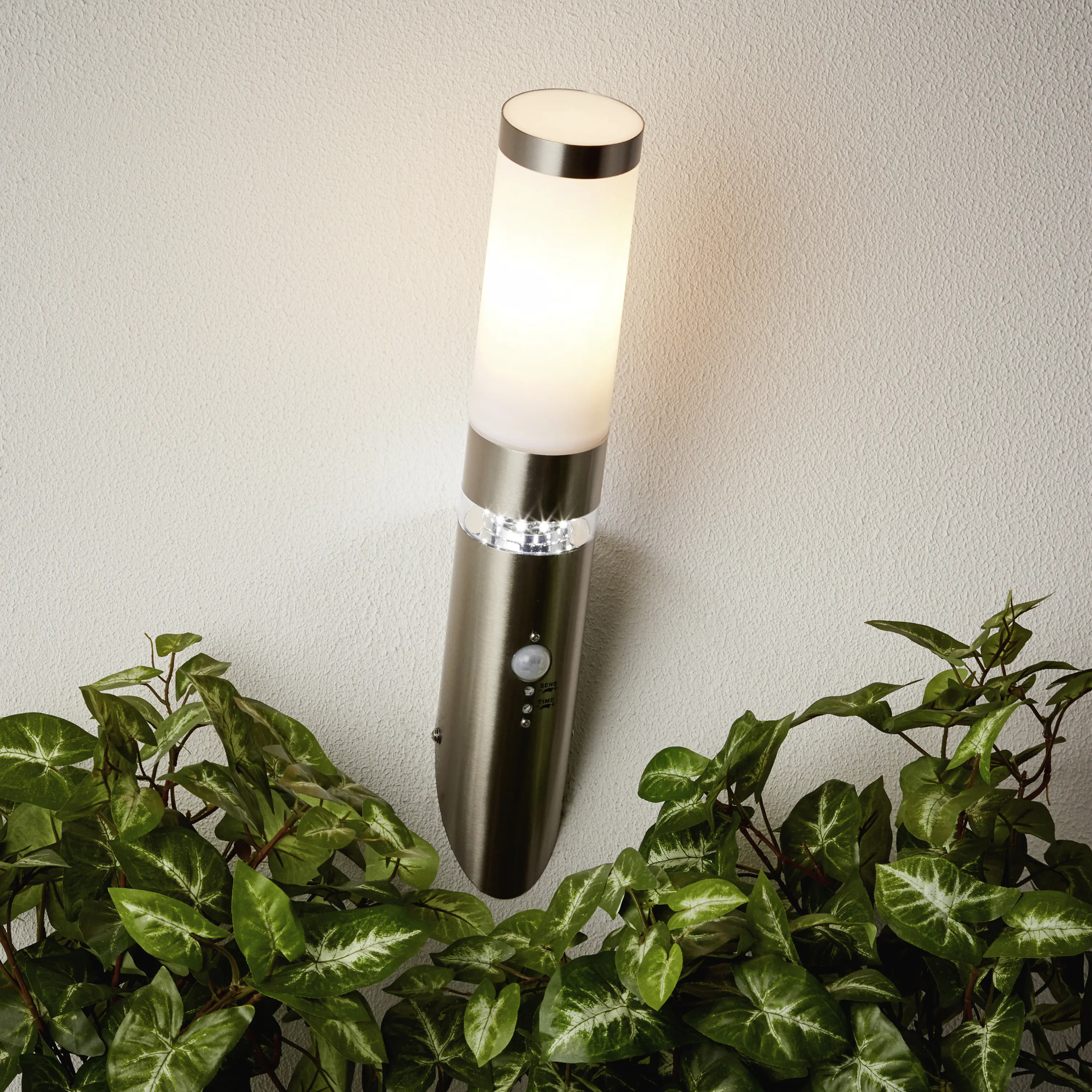Brilliant Außen-Fackel Bole edelstahl 44 cm mit Bewegungsmelder E27