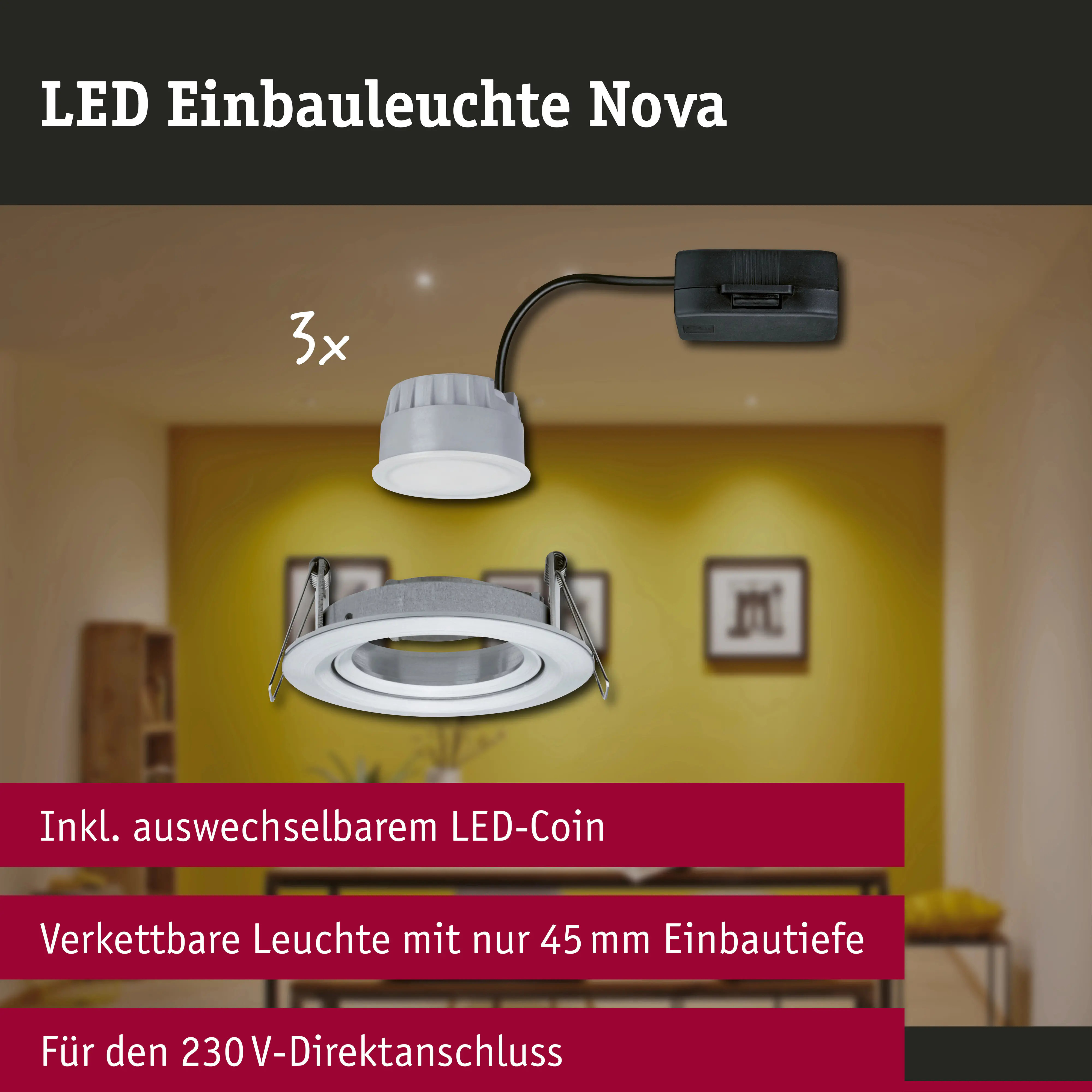 Paulmann LED Einbauleuchte Nova Coin 3er Set Ø 8,4 cm schwenkbar dimmbar