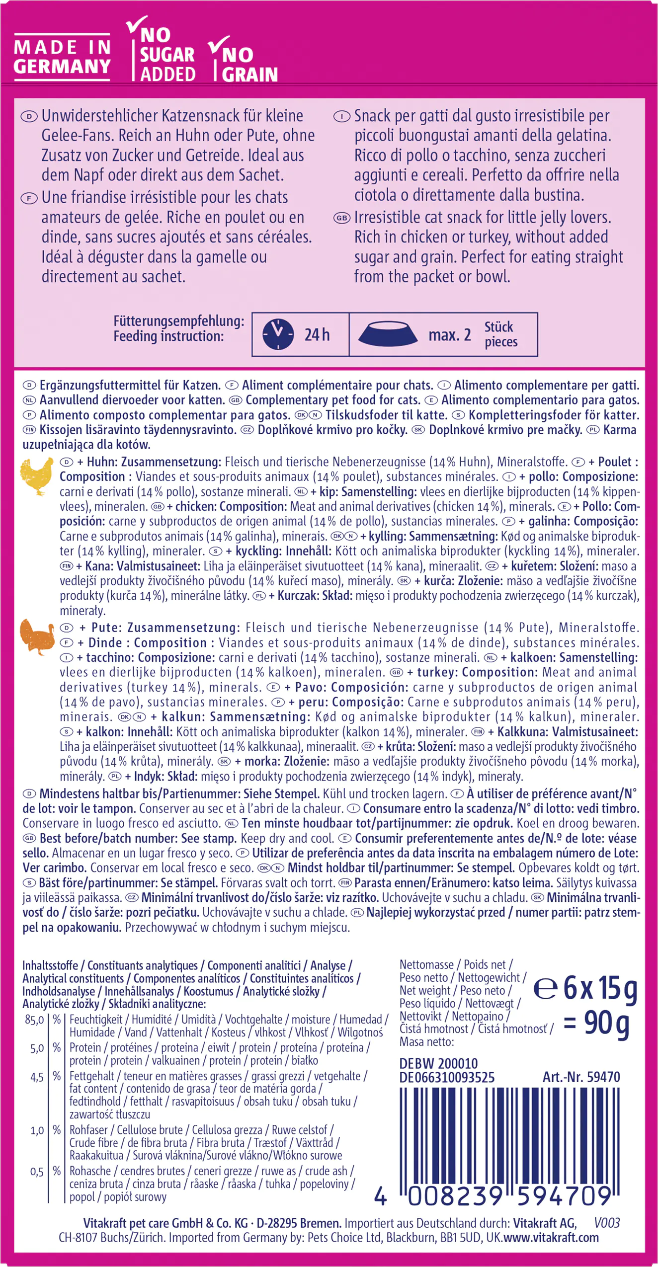 Vitakraft Jelly Lovers Katzensnack Huhn + Pute 6 x 15 g 