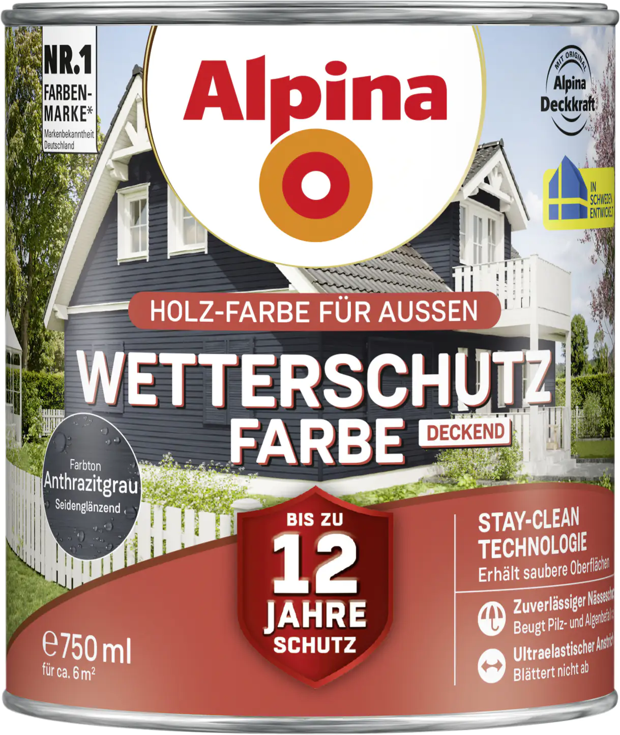 Alpina Wetterschutzfarbe deckend 0,75 L anthrazitgrau Alpina Wetterschutzfarbe deckend 0,75 L anthrazitgrau