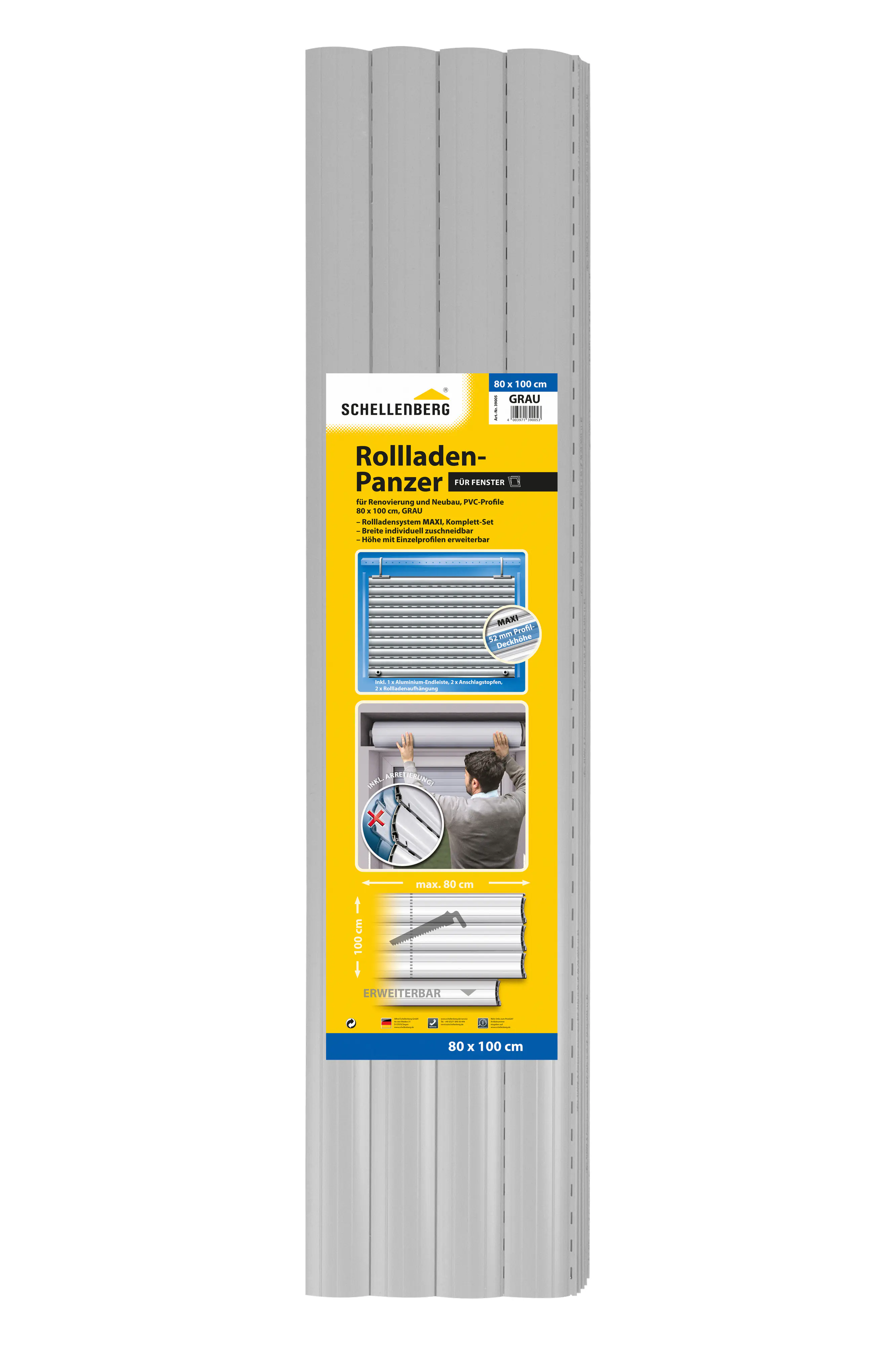 Schellenberg Rollladenpanzer komplett Set für System Maxi, 80 x 100 cm grau